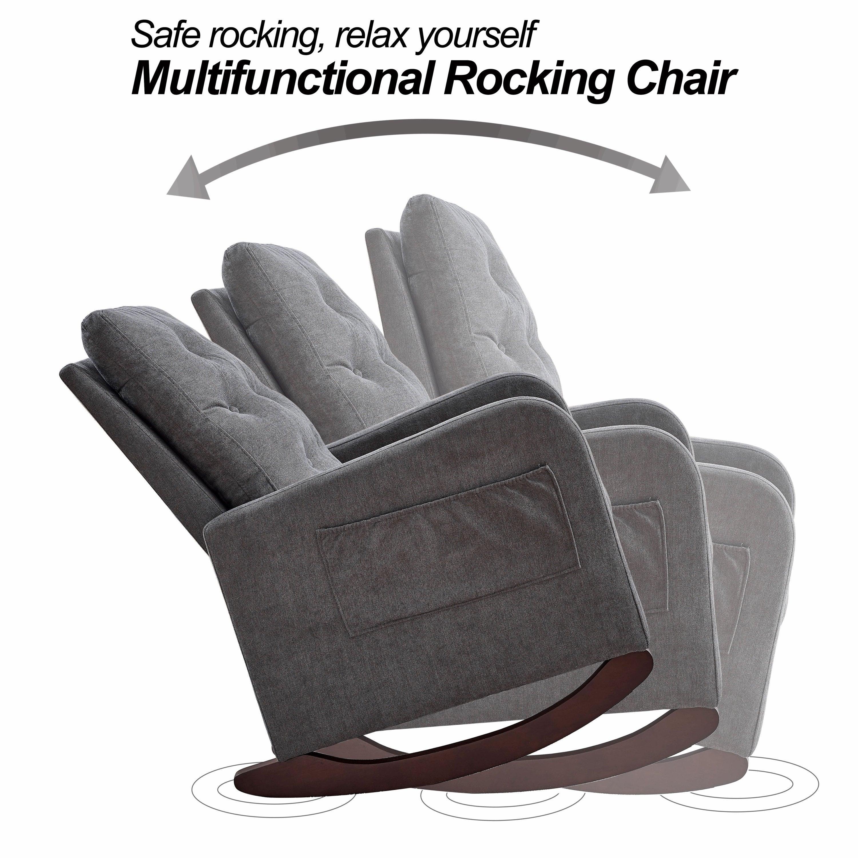 25.6"WModern Accent High Backrest Living Room Lounge Arm Rocking Chair, Two Side Pocket