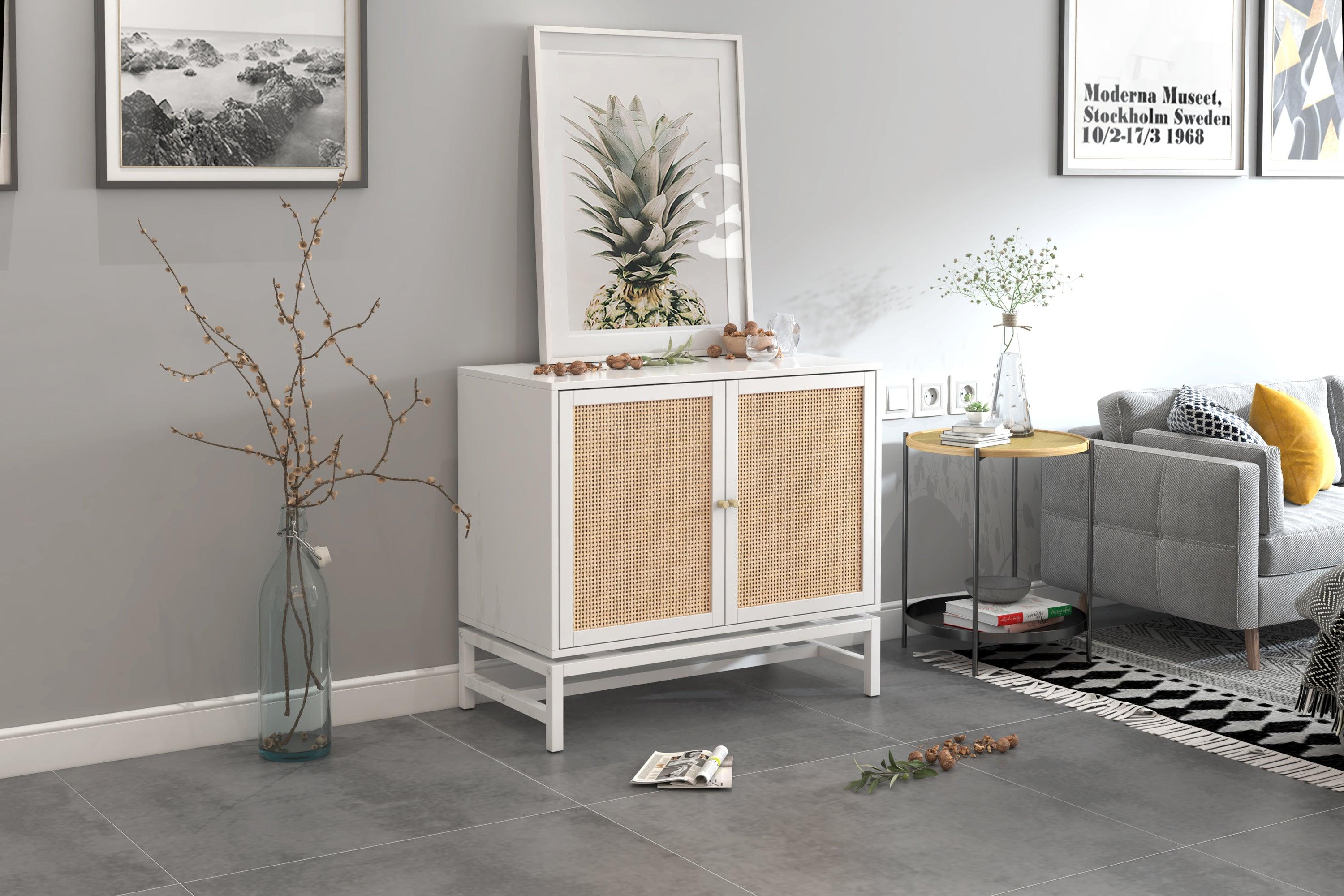 Natural rattan 2 door cabinet，with 1 Adjustable Inner Shelves，rattan，AccentStorage Cabinet