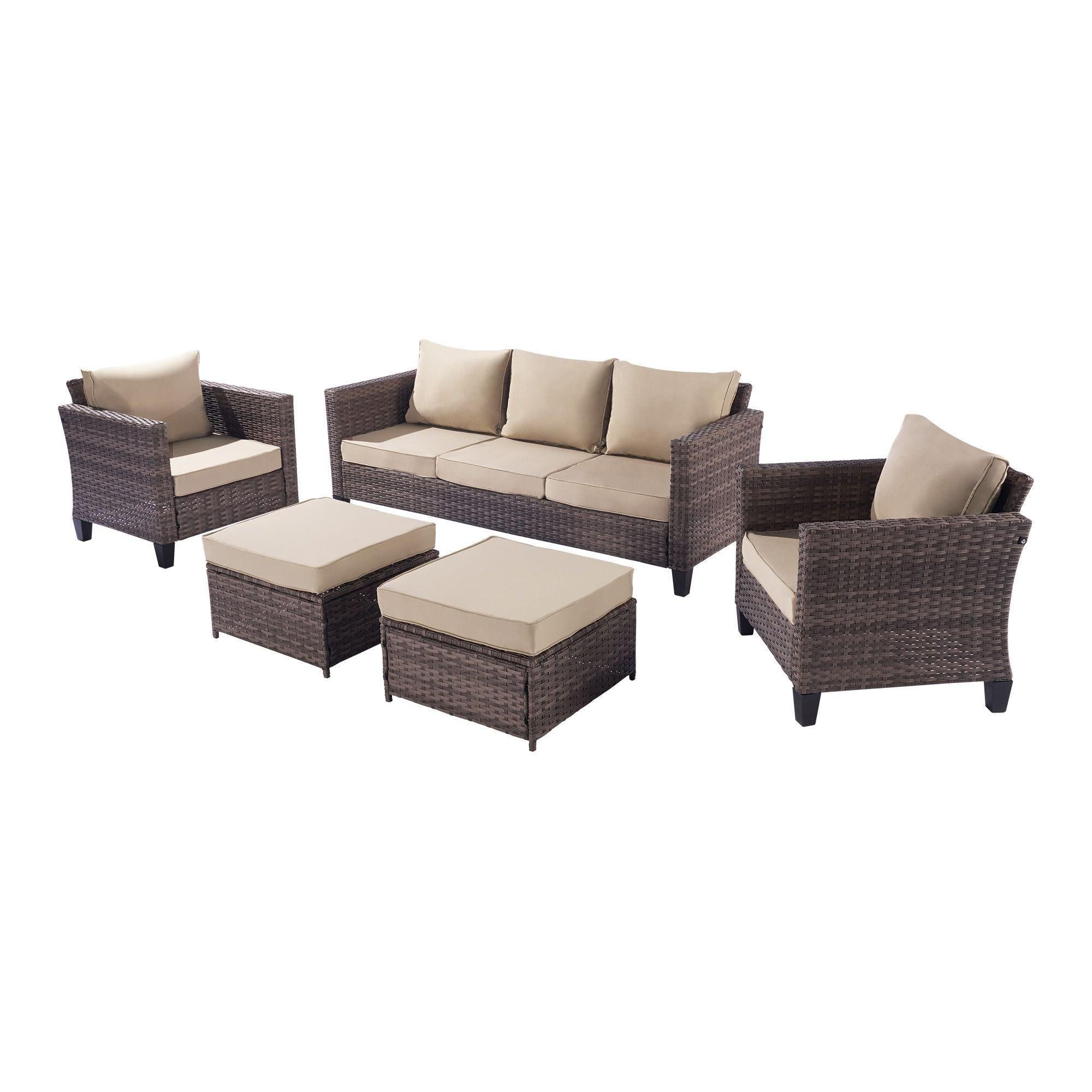 Outdoor 5 pcs rattan wicker Furniture Outdoor Rattan Furniture Sofa And Table Set  Gray rattan