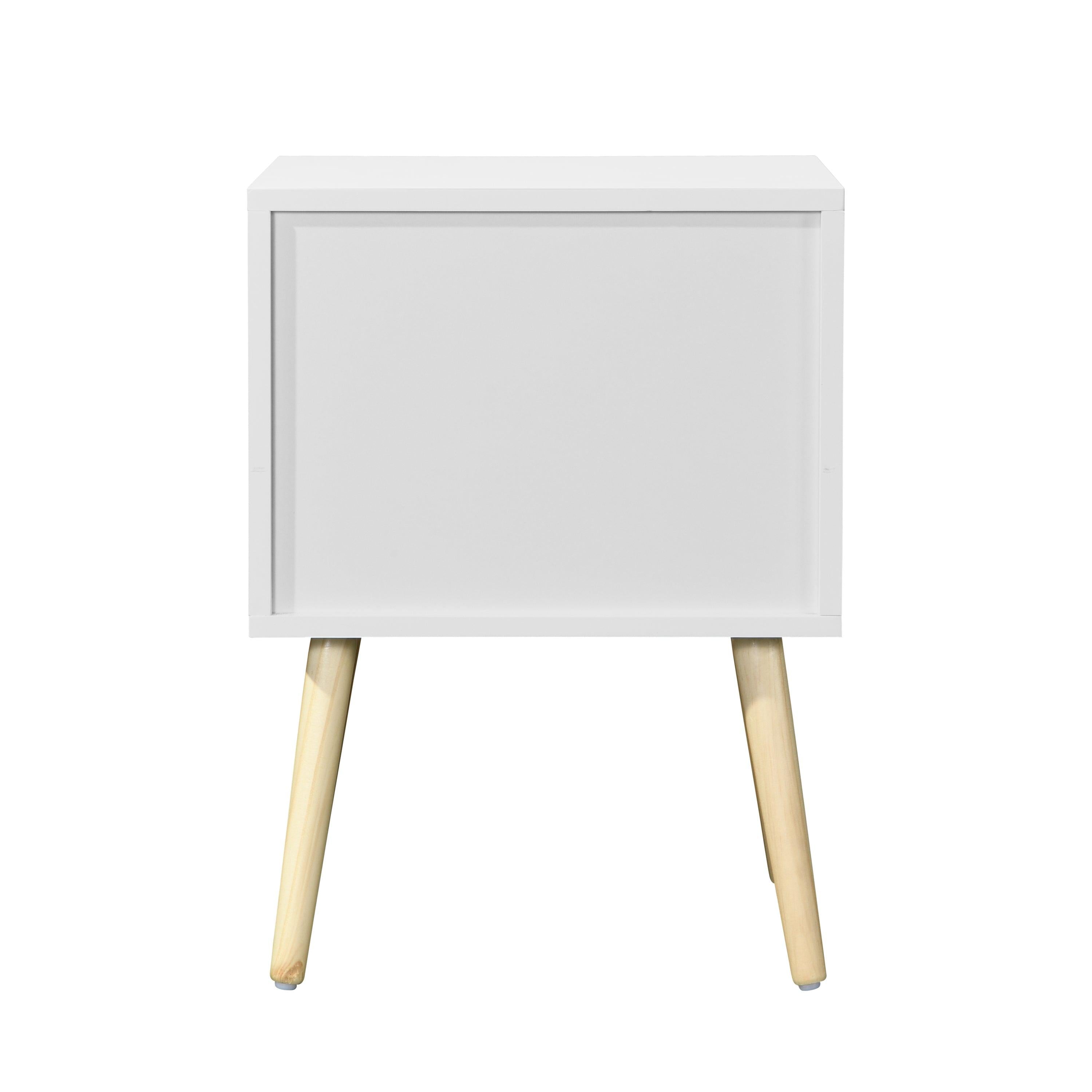 Side Table with 2 Drawer and Rubber Wood Legs, Mid-CenturyModernStorage Cabinet for Bedroom Living Room Furniture, White