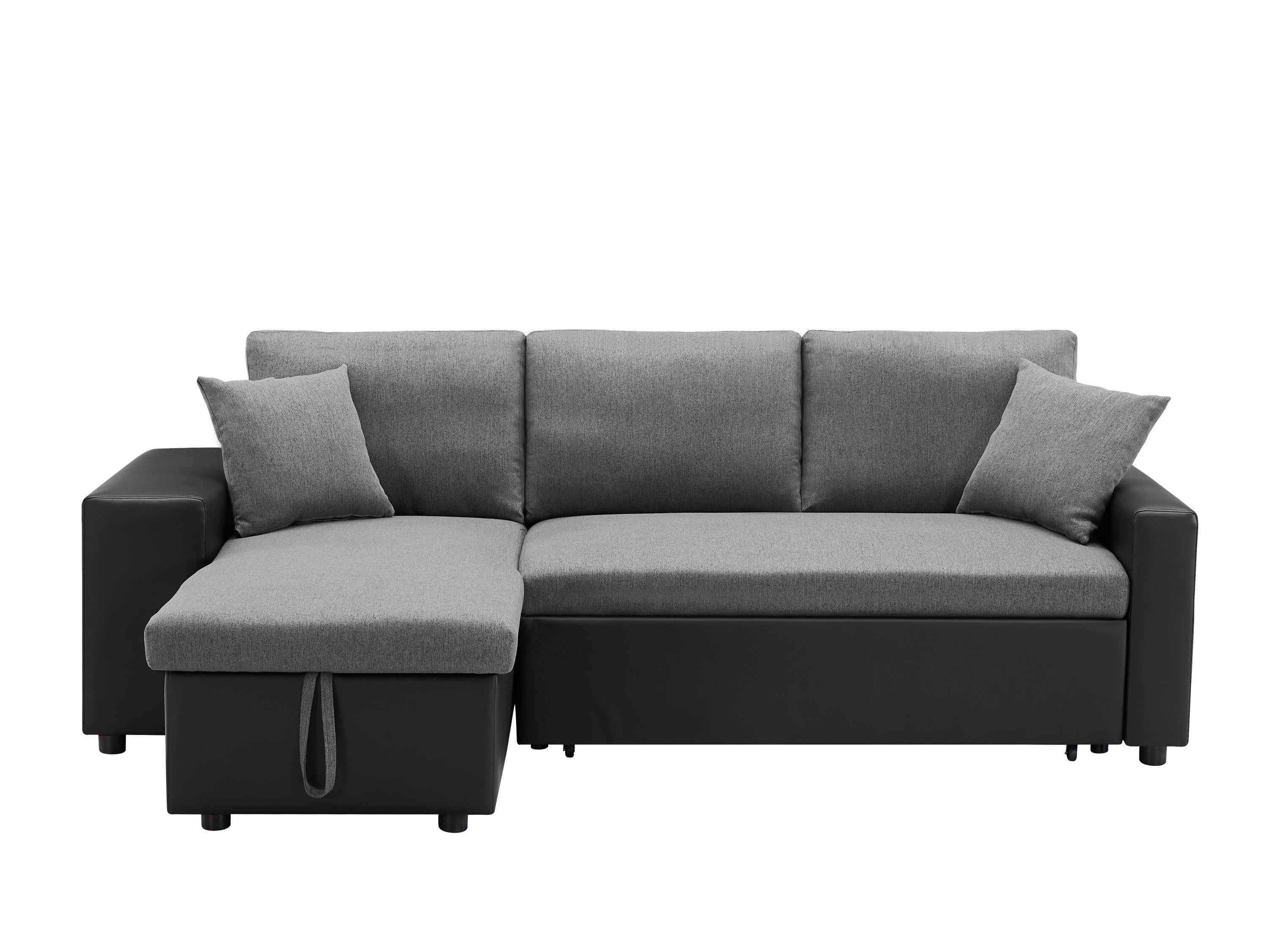 92.5“Linen Reversible Sleeper Sectional Sofa withStorage and 2 stools Steel Gray