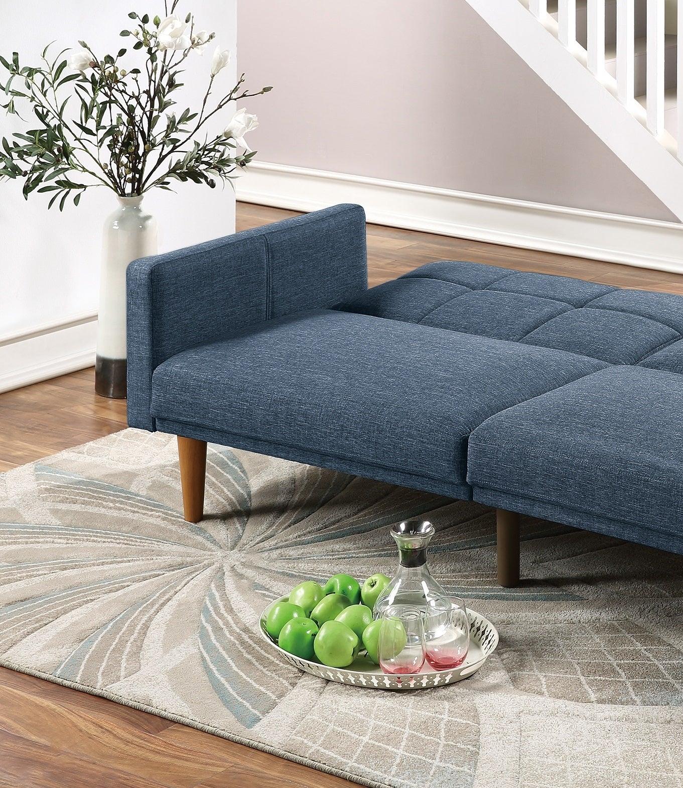 Transitional Look Living Room Sofa Couch Convertible Bed Navy Polyfiber 1pc Tufted Sofa Cushion Wooden Legs