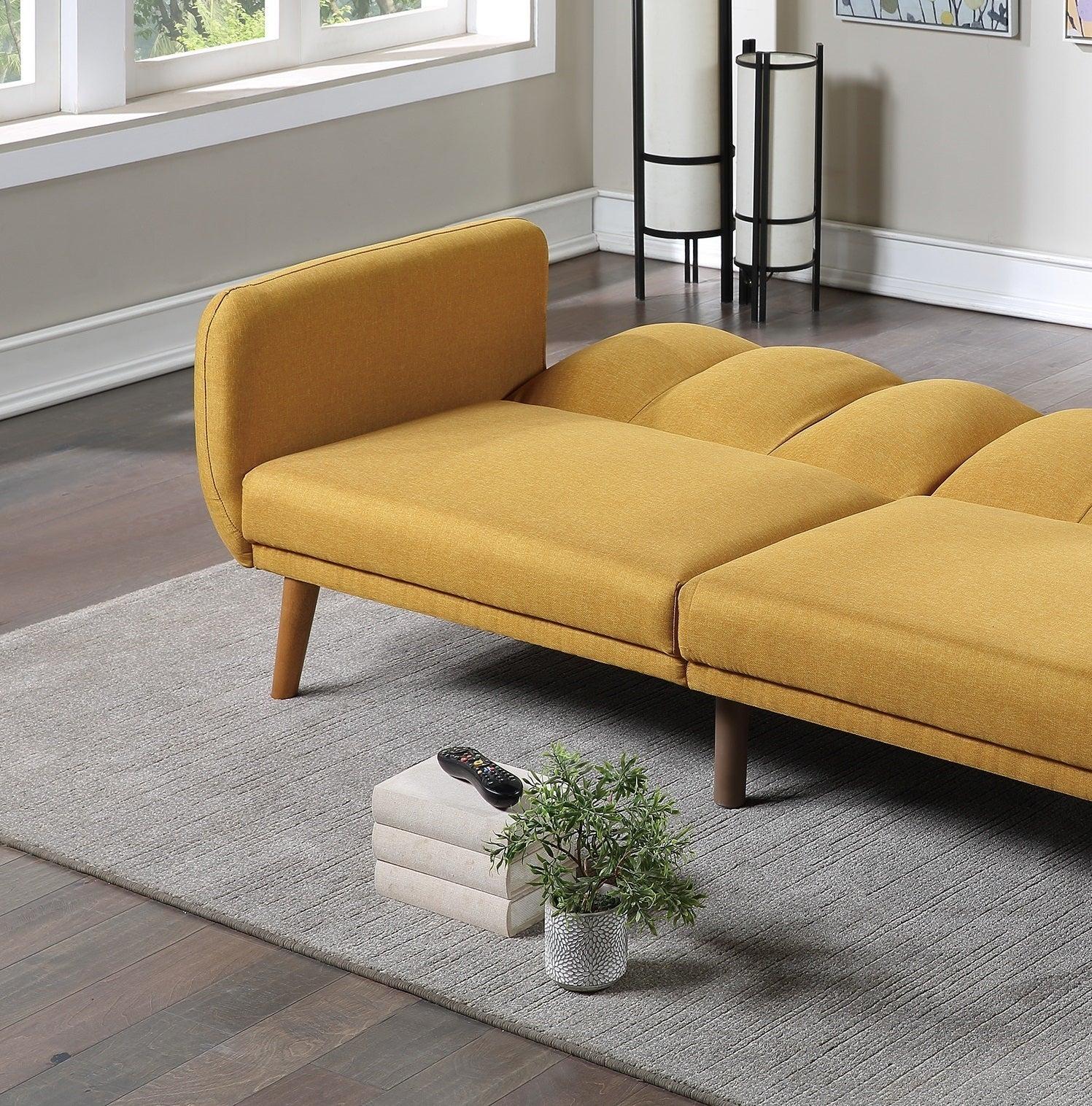 ElegantModern Sofa Mustard Color Polyfiber 1pc Sofa Convertible Bed Wooden Legs Living Room Lounge Guest Furniture