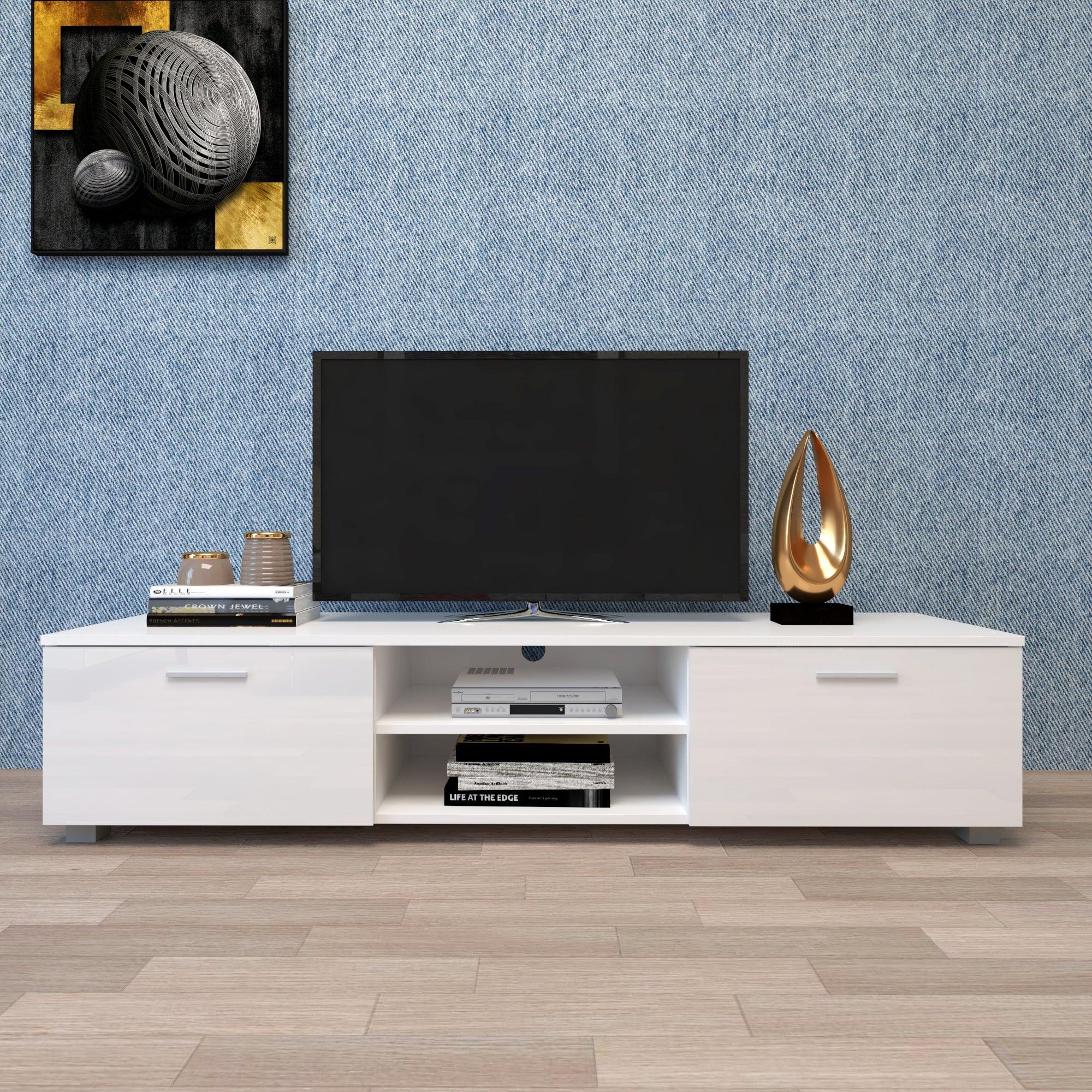 White TV Stand for 70 Inch TV Stands, Media Console Entertainment Center Television Table, 2Storage Cabinet with Open Shelves for Living Room Bedroom