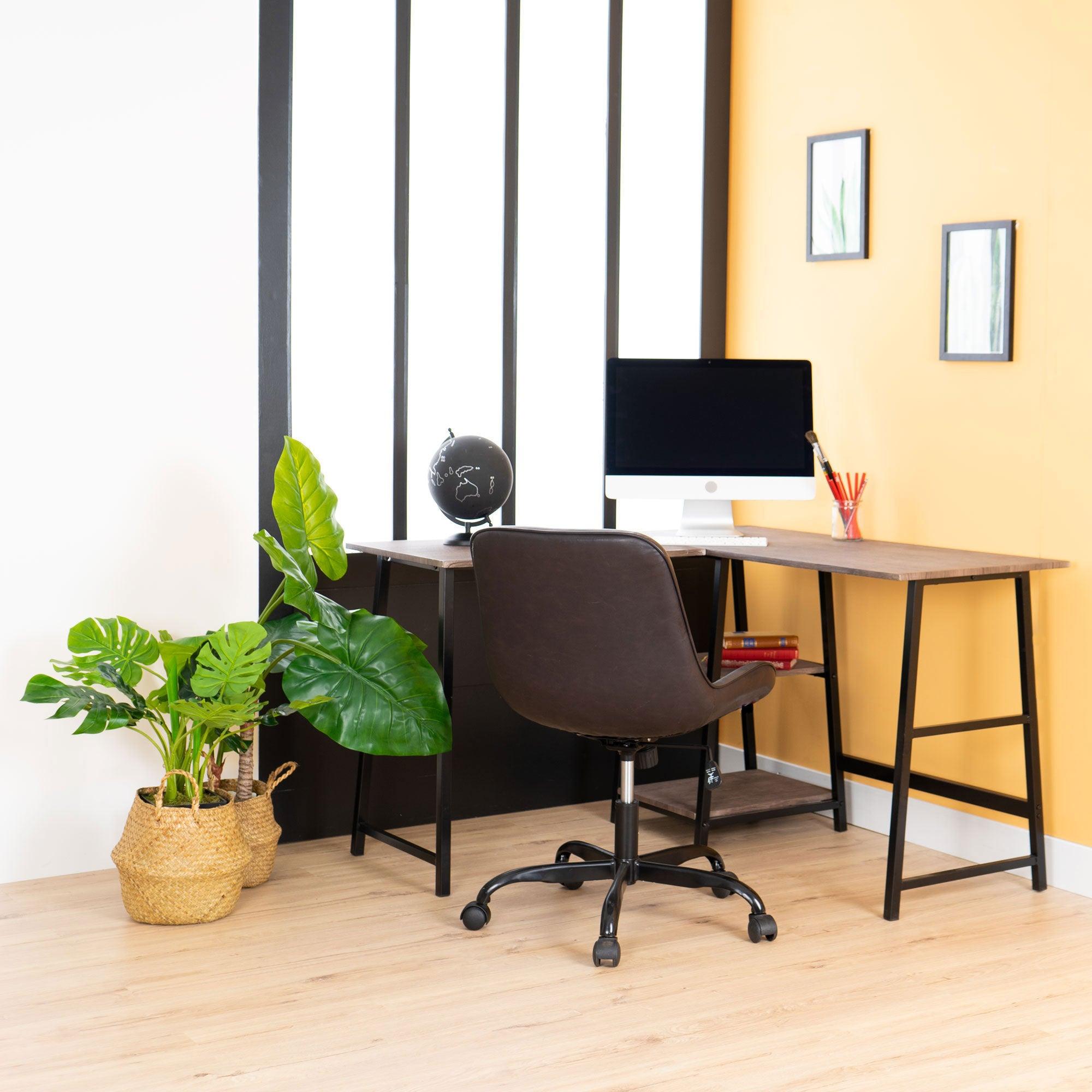 43.5"W X 27.6" D L-Shaped Corner Computer Desk with Open Shelves, Vintage Brown image