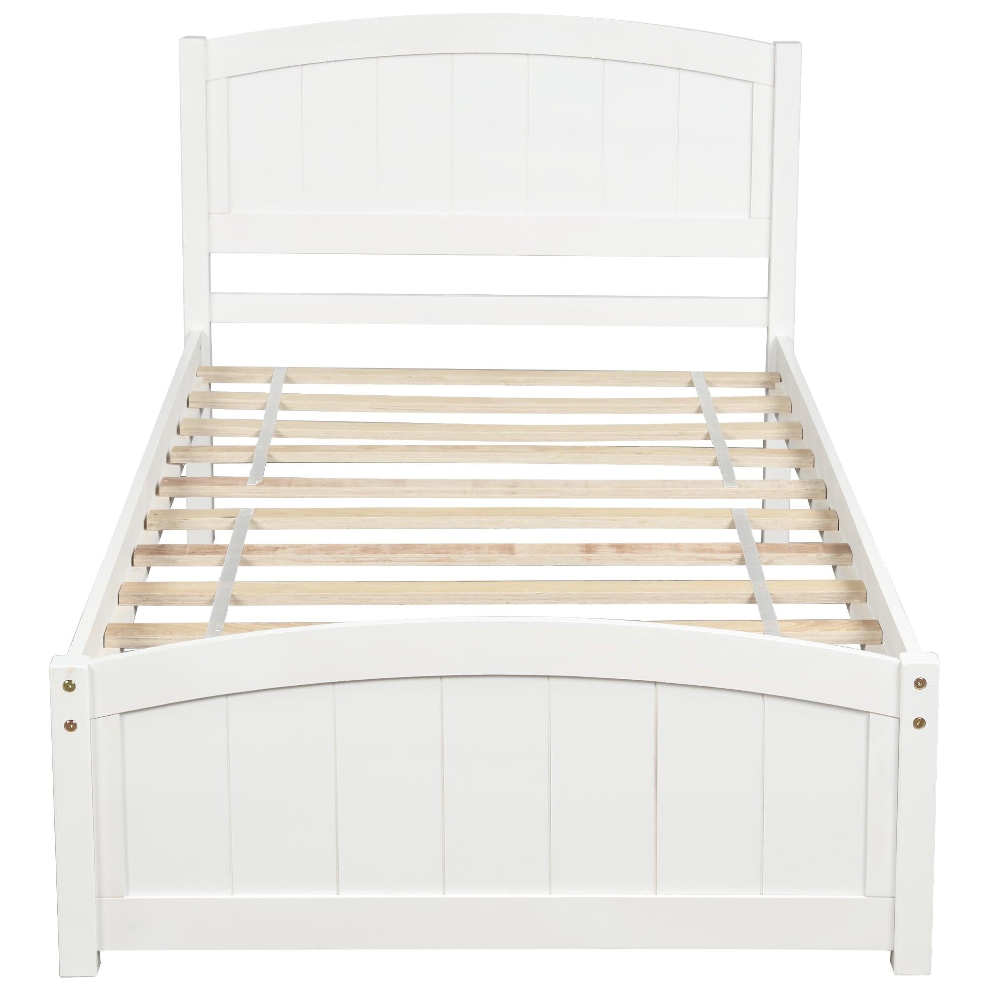 Wood Platform Bed with Headboard,Footboard and Wood Slat Support, White