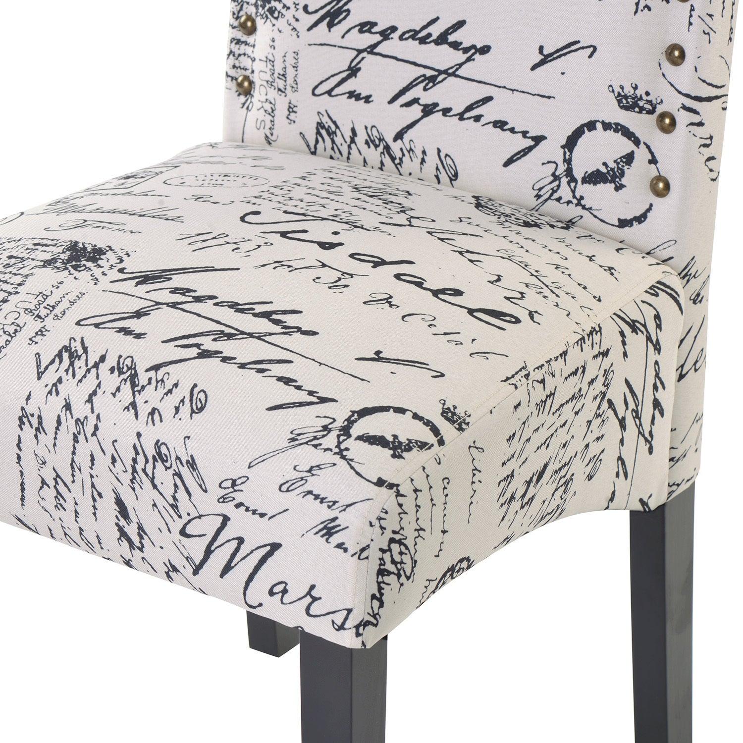 Dining Script Fabric Accent Chair with Solid Wood Legs, Set of 2