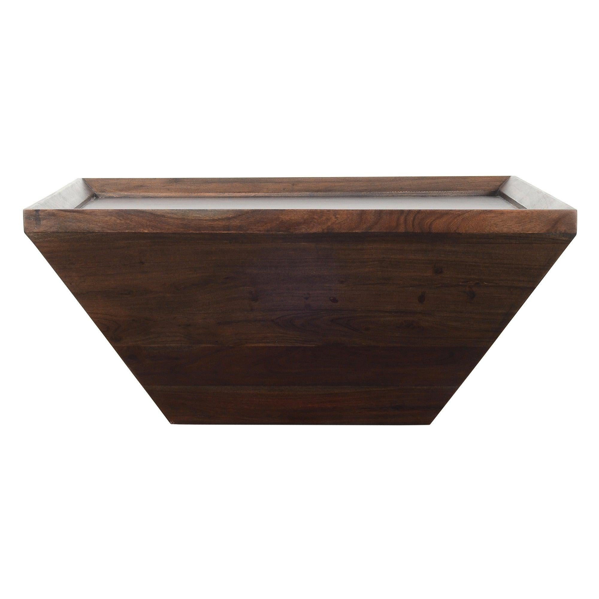 36 Inch Square Shape Acacia Wood Coffee Table with Trapezoid Base, Brown