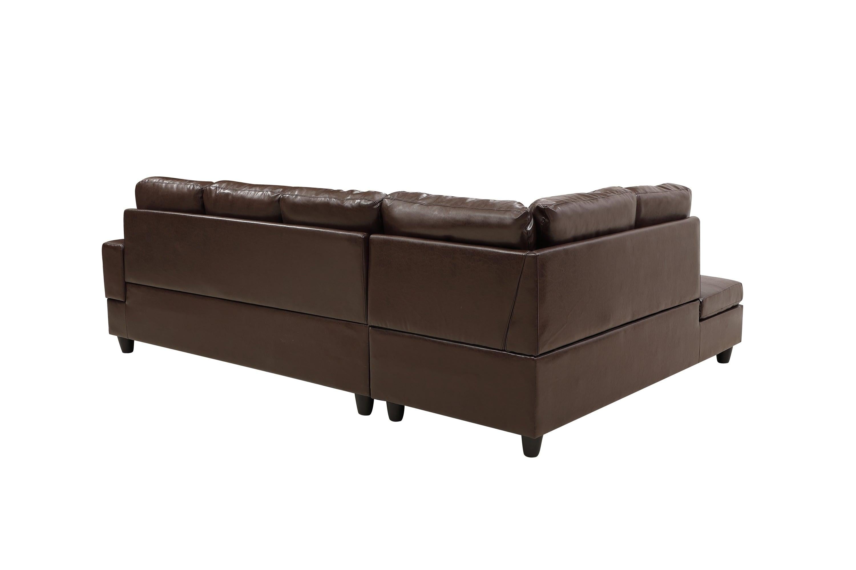 3 PC Sectional Sofa Set, (Brown) Faux Leather Right -Facing Chaise with FreeStorage Ottoman