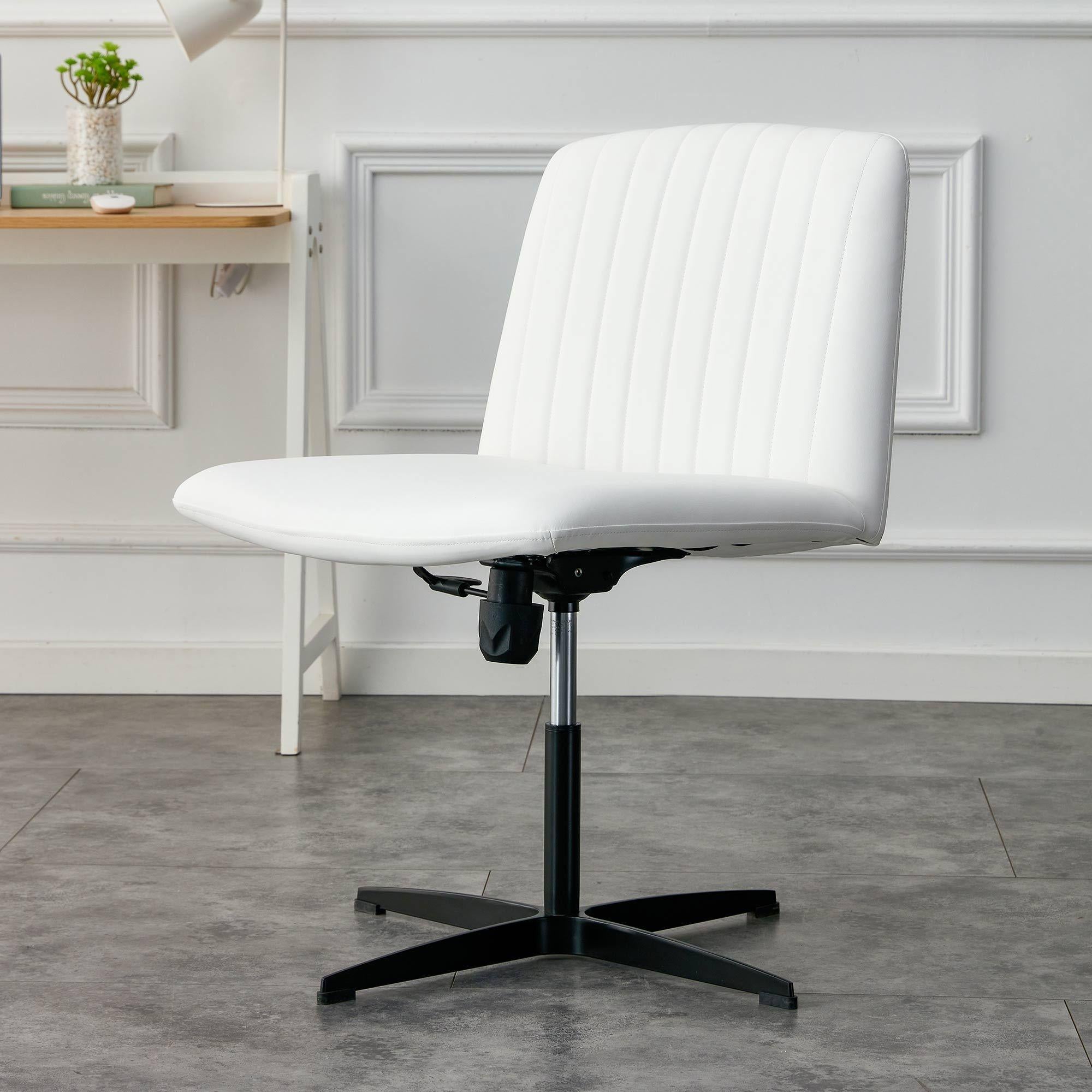 White High Grade Pu Material. Home Computer Chair Office Chair Adjustable 360 ° Swivel Cushion Chair With Black Foot Swivel Chair Makeup Chair Study Desk Chair. No Wheels