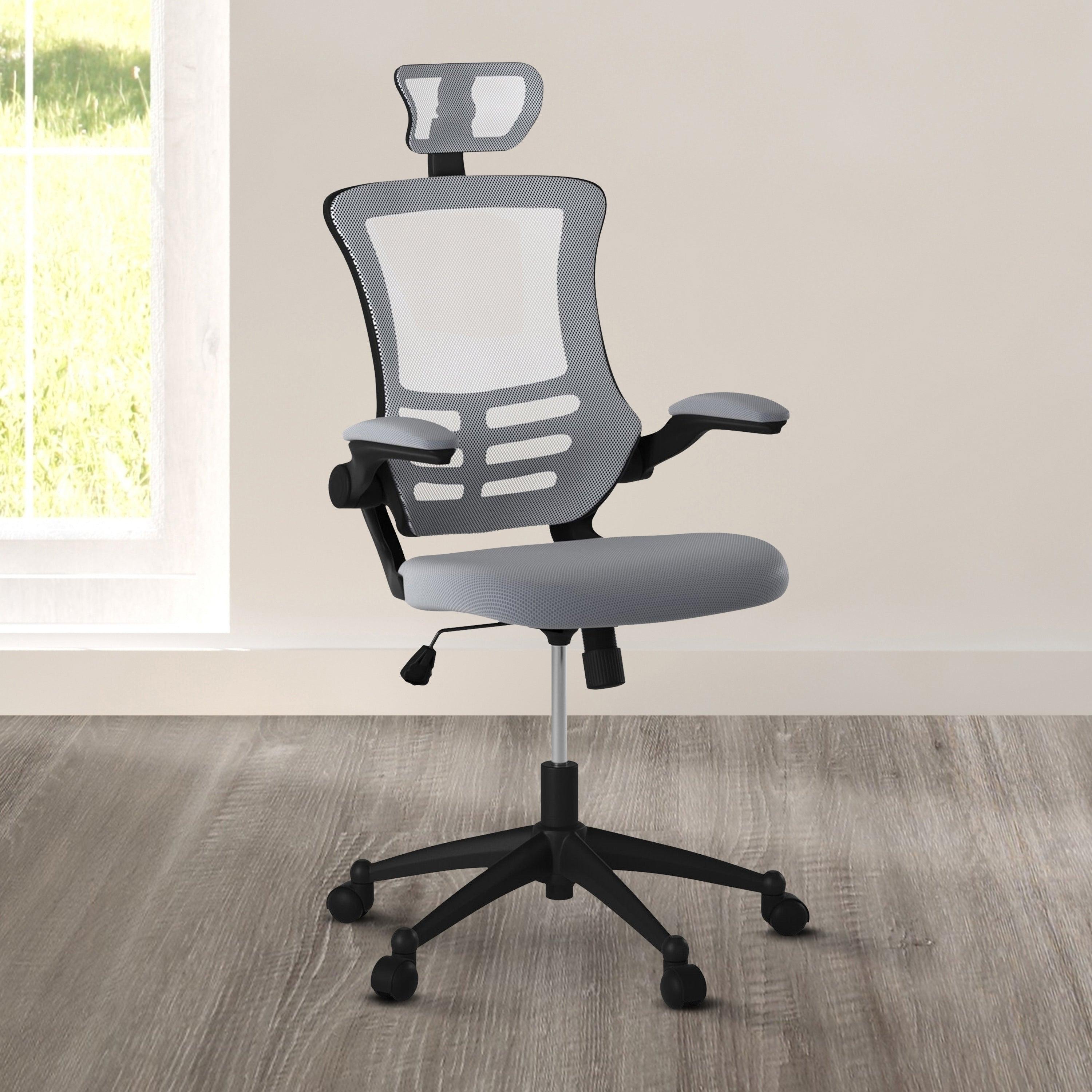 Techni MobiliModern High-Back Mesh Executive Office Chair with Headrest and Flip-Up Arms, Silver Grey