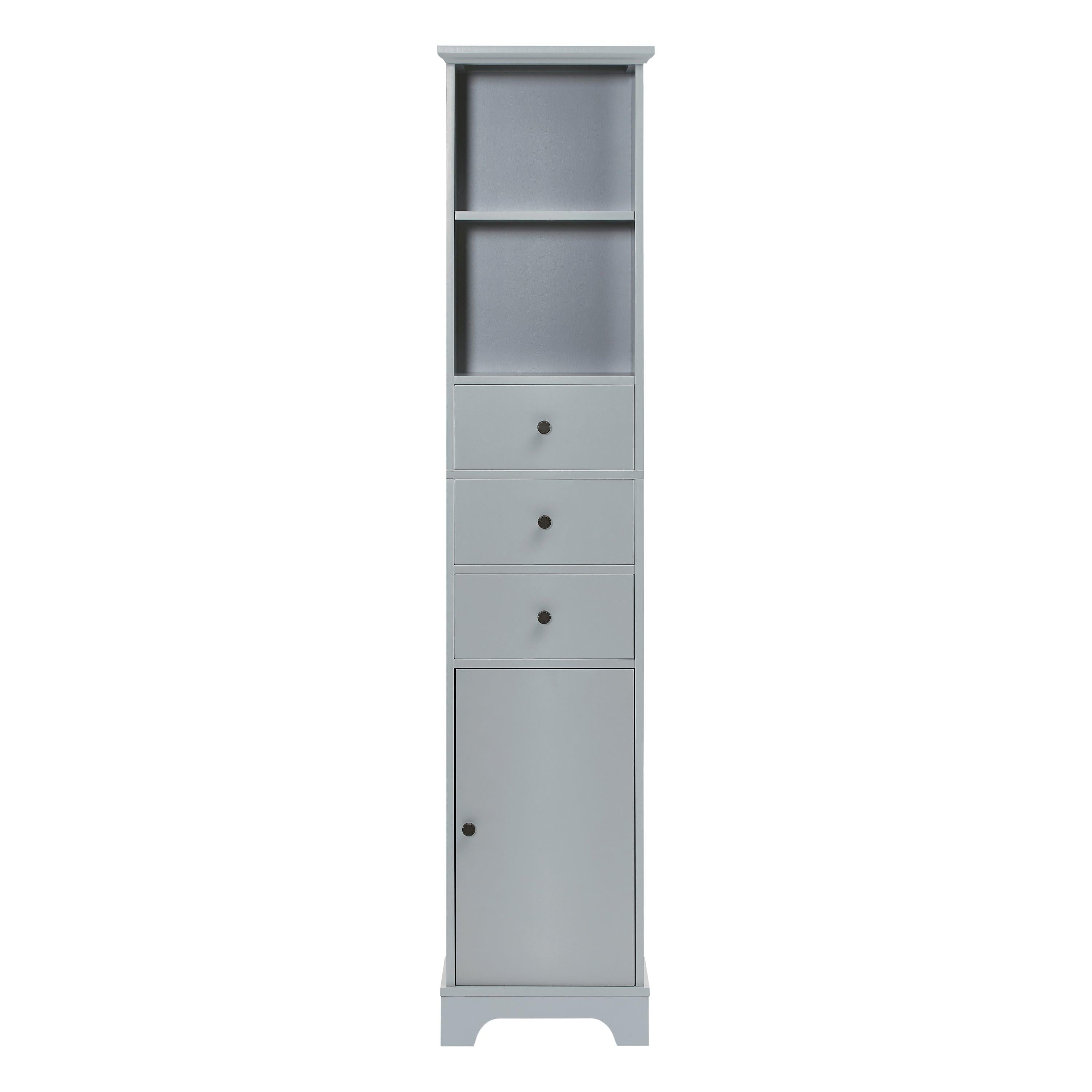 Grey Tall Bathroom Cabinet, FreestandingStorage Cabinet with 3 Drawers and Adjustable Shelf, MDF Board with Painted Finish