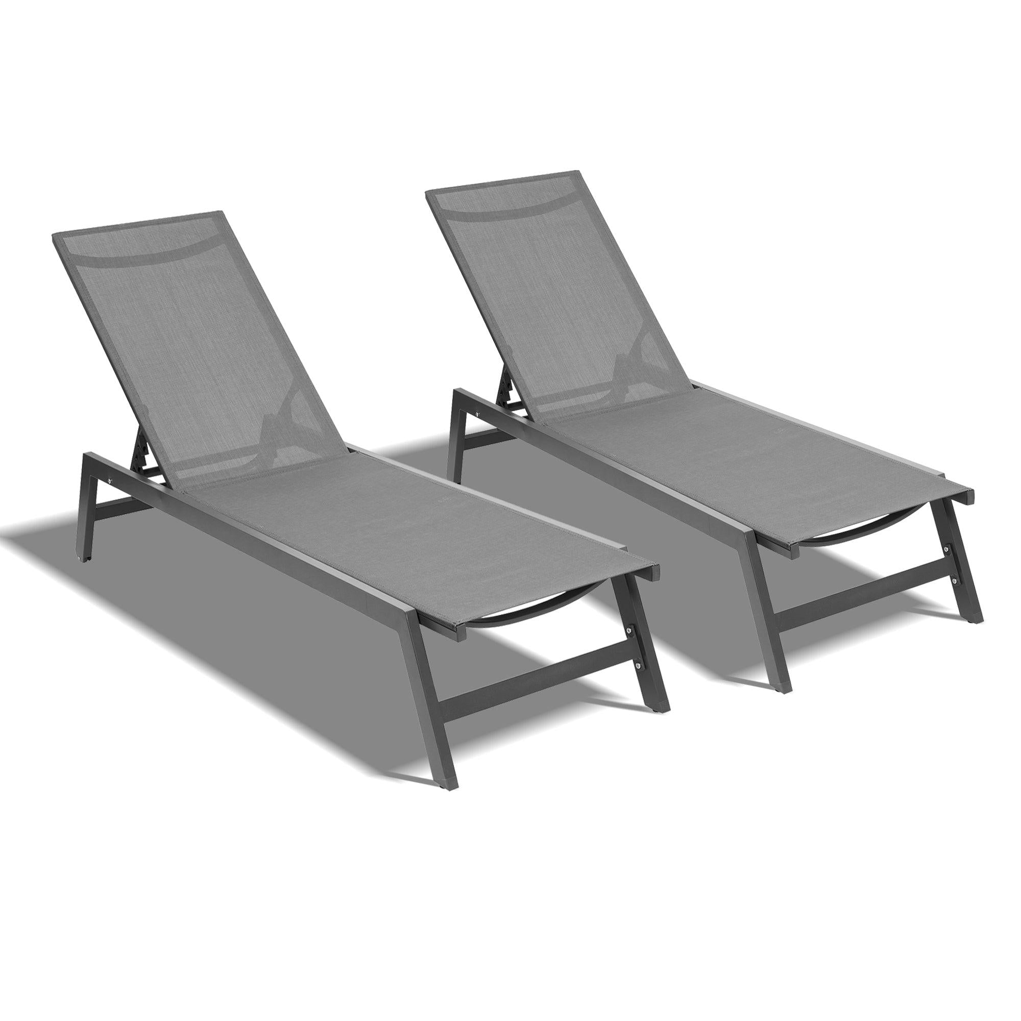 Outdoor Chaise Lounge Chair Set With Cushions, Five-Position Adjustable Aluminum Recliner,All Weather For Patio,Beach,Yard, Pool