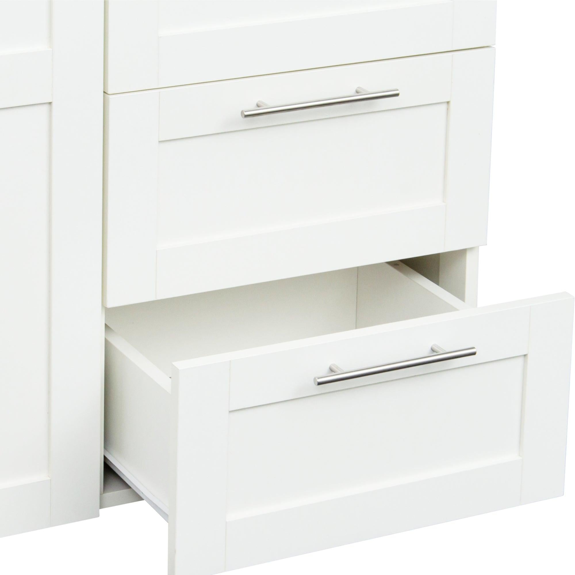 High wardrobe and kitchen cabinet with 2 doors, 2 drawers and 5Storage spaces,white