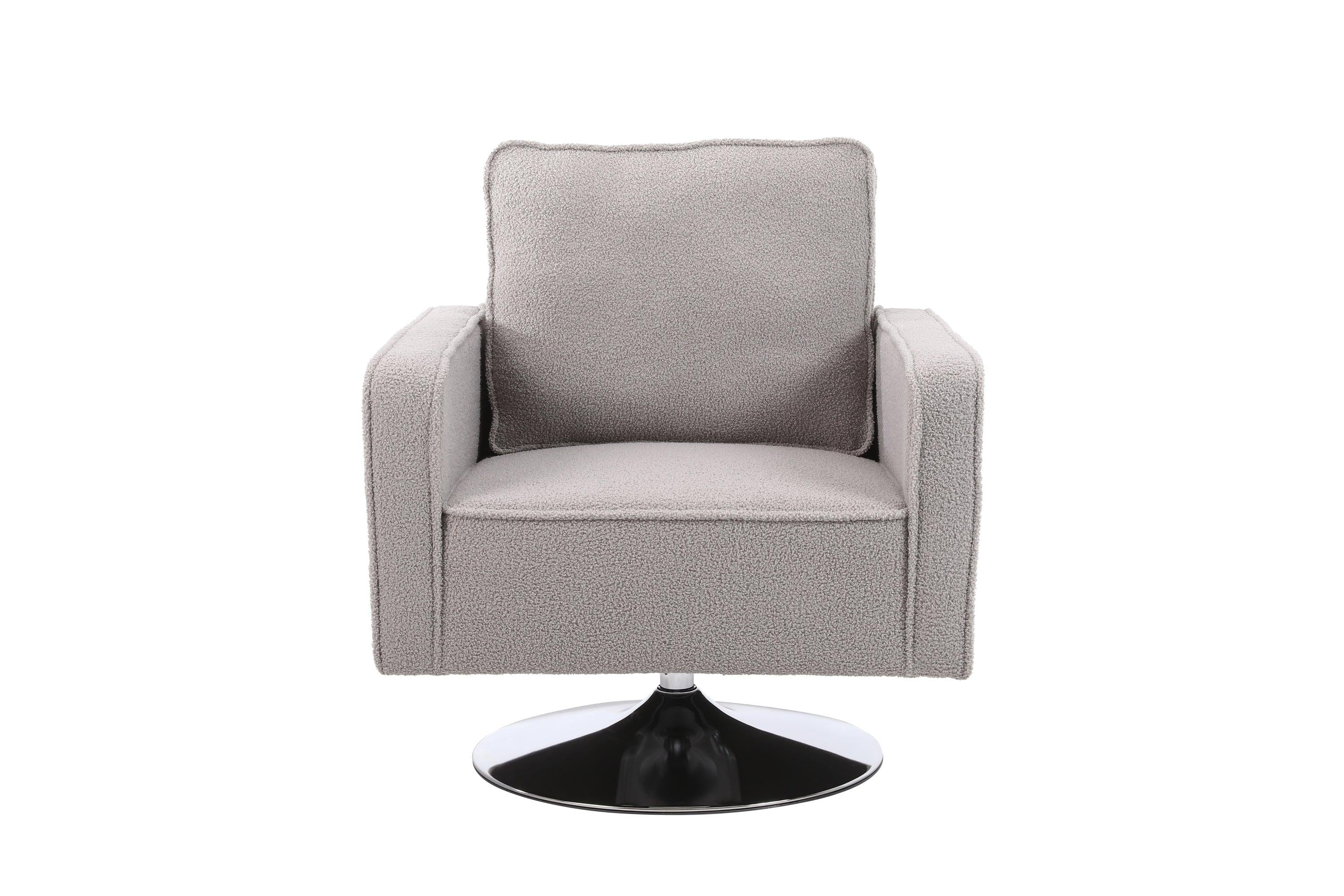 Modern Teddy Fabric Swivel Accent Chair ，Comfy Armchair with 360 Degree Swiveling for Living Room, Bedroom, Reading Room, Home Office (Grey)