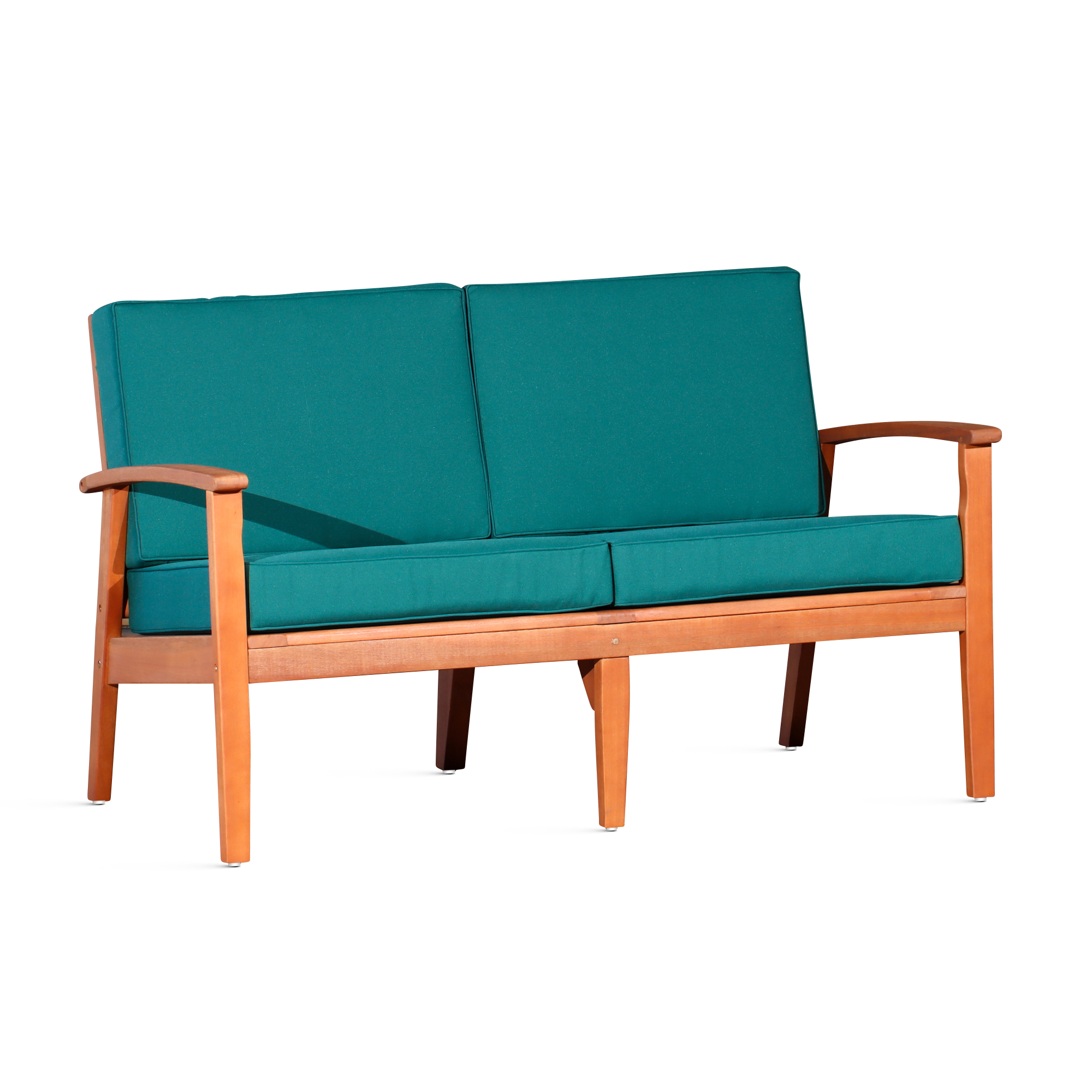 Eucalyptus Loveseat with Cushions, Natural Oil Finish, Dark Green Cushions image