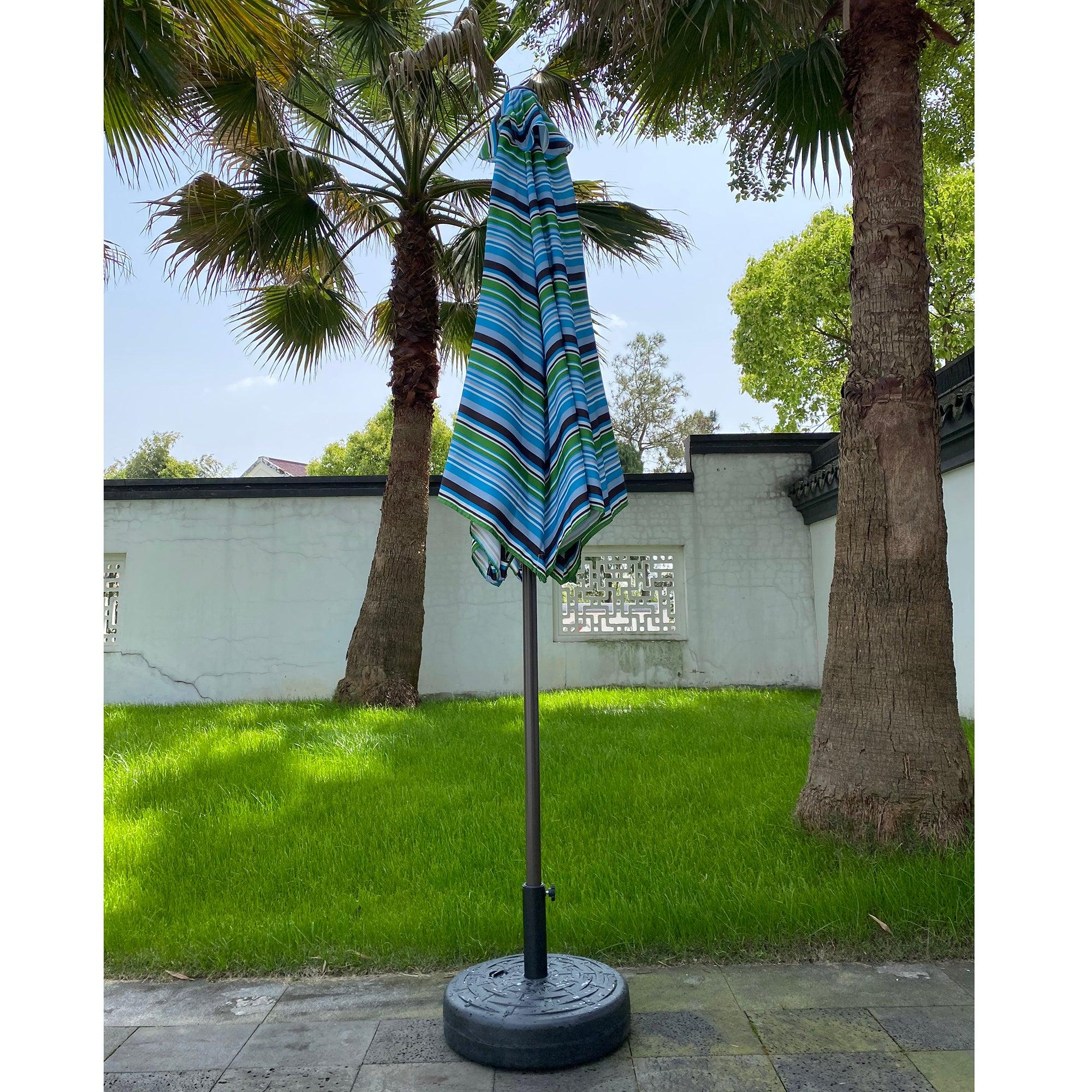 Outdoor Patio 8.6-Feet Market Table Umbrella with Push Button Tilt and Crank, Blue Stripes[Umbrella Base is not Included]