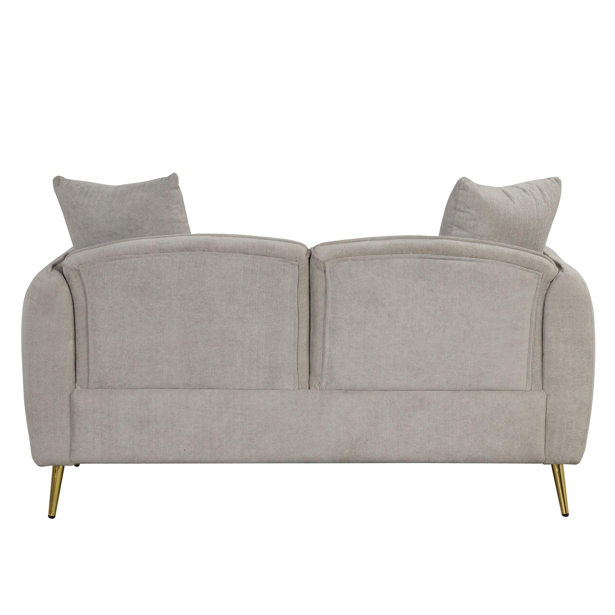 57.8" Velvet Upholstered Loveseat Sofa,Loveseat Couch with 2 PillowsModern Sofa with lden Metal Legs for Small Spaces,Living Room,Apartment,Gray