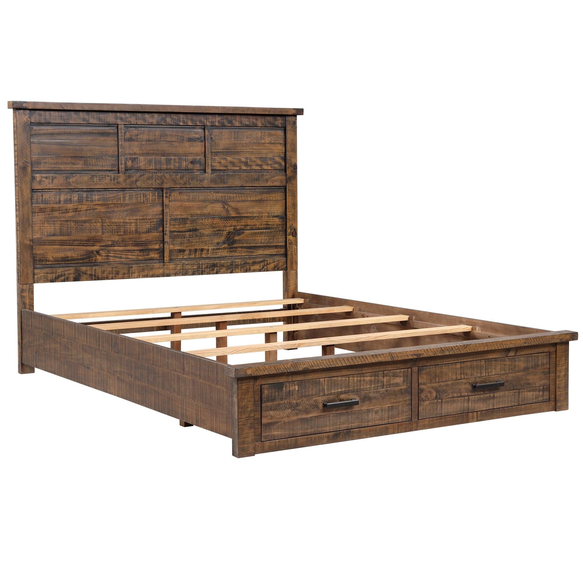 Rustic Reclaimed Solid Wood FramhouseStorage Queen Bed