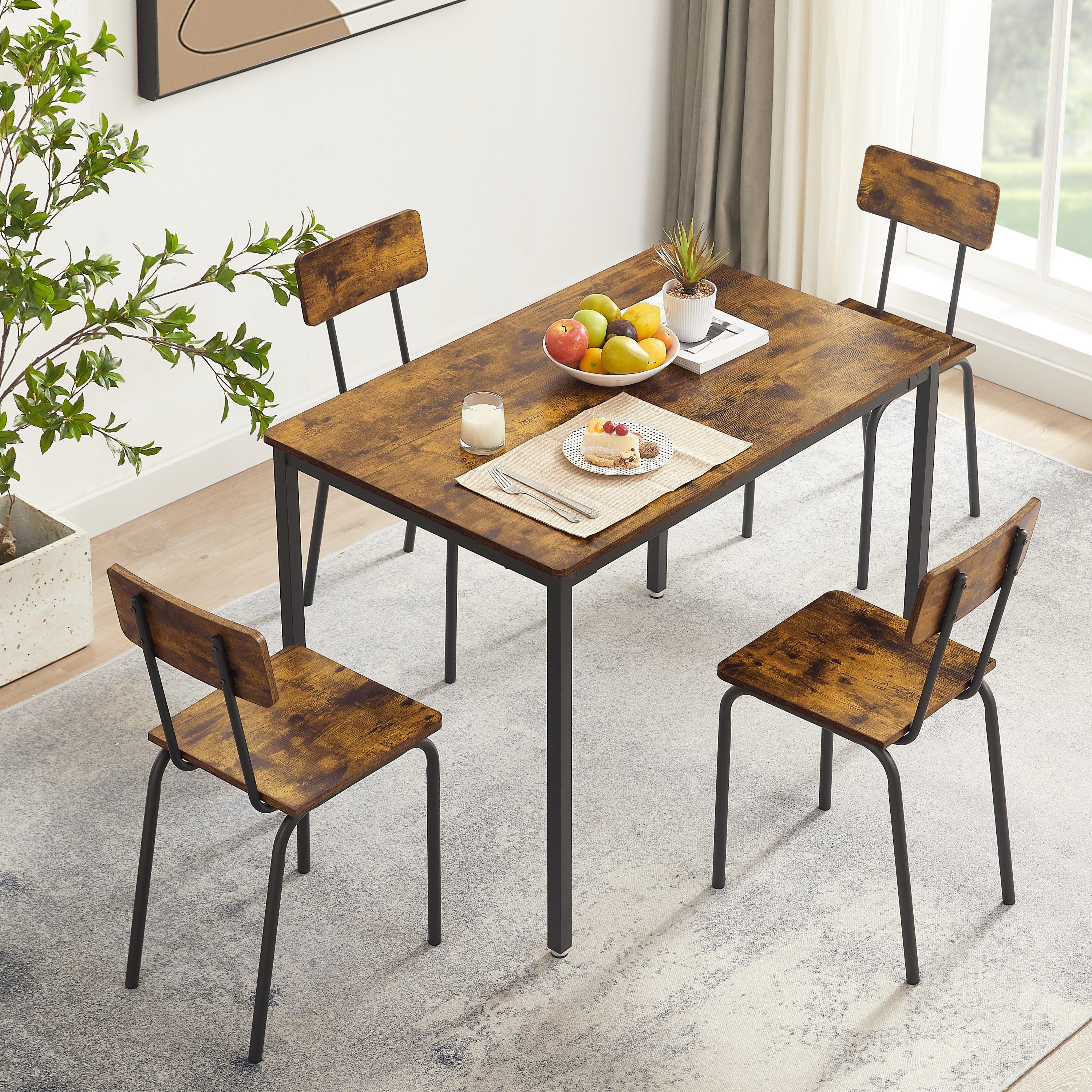 Dining Table Set 5-Piece Dining Chair with Backrest，Industrial style，Sturdy construction(Rustic Brown，43.31’’L*27.56’’W*30.32’’H)