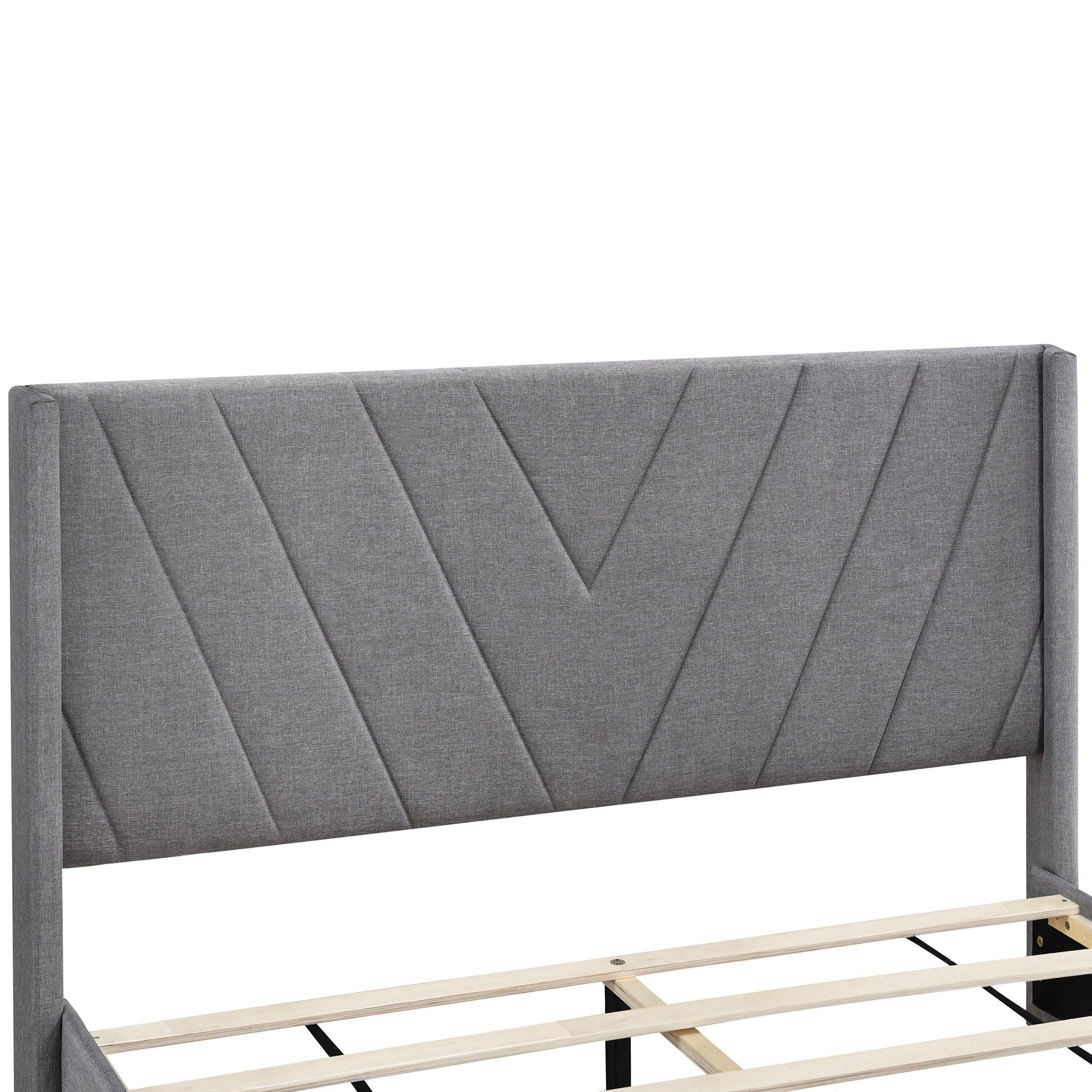 Queen SizeStorage Bed Linen Upholstered Platform Bed with 3 Drawers (Gray)