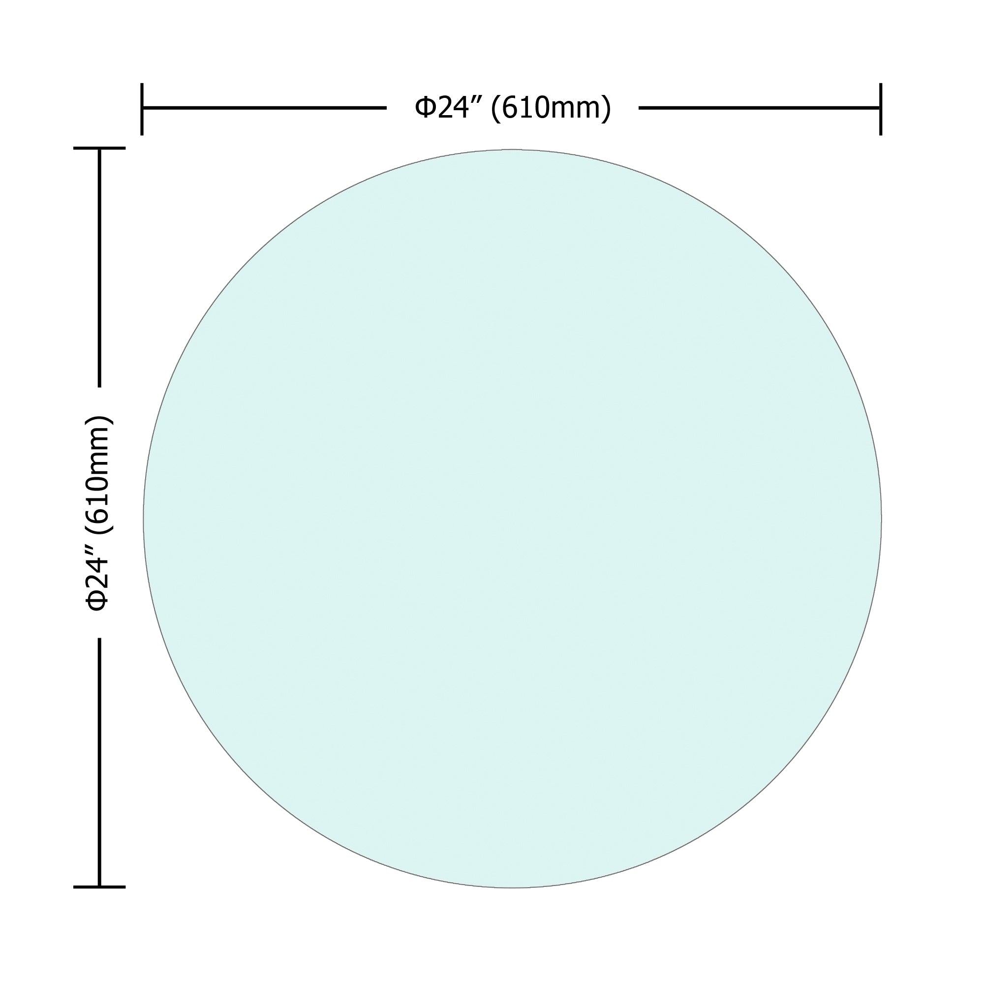 24" Inch Round Tempered Glass Table Top Clear Glass 1/4" Inch Thick Round Polished Edge