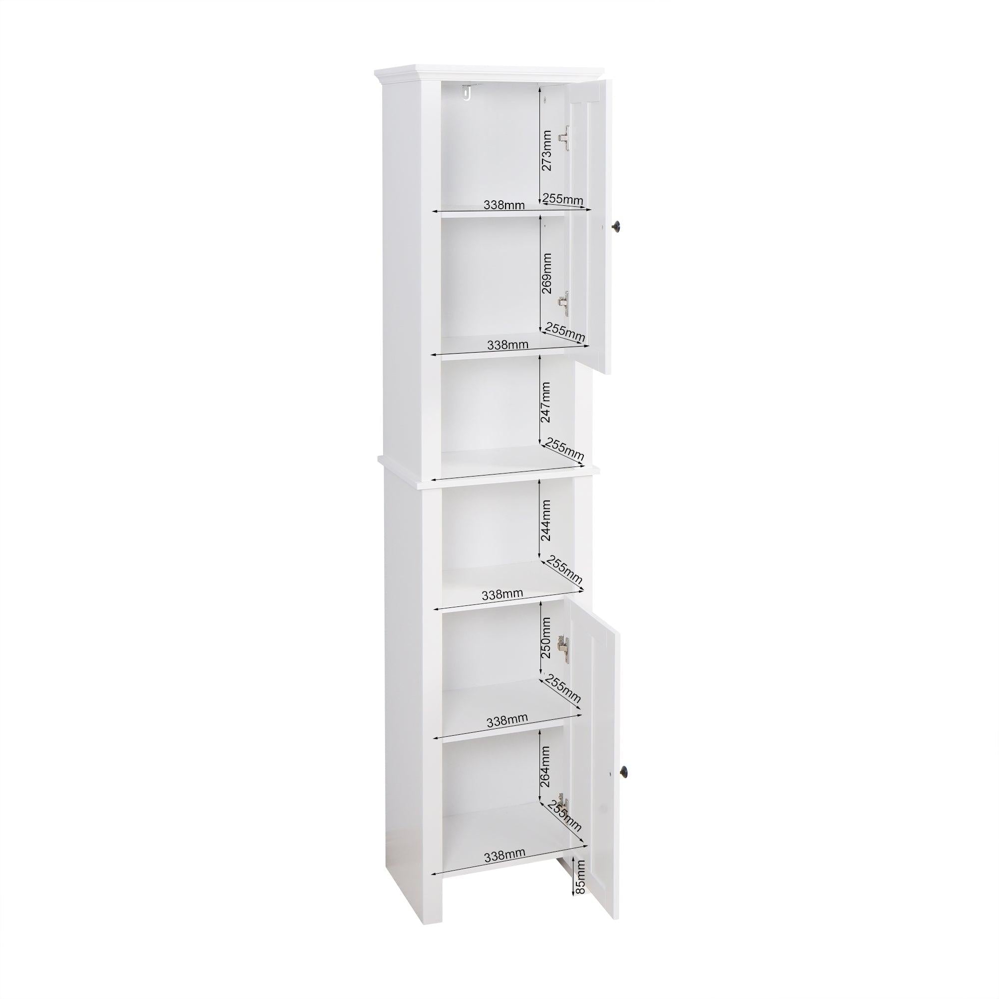 Bathroom FloorStorage Cabinet with 2 Doors Living Room Wooden Cabinet with 6 Shelves 15.75 x 11.81 x 66.93 inch