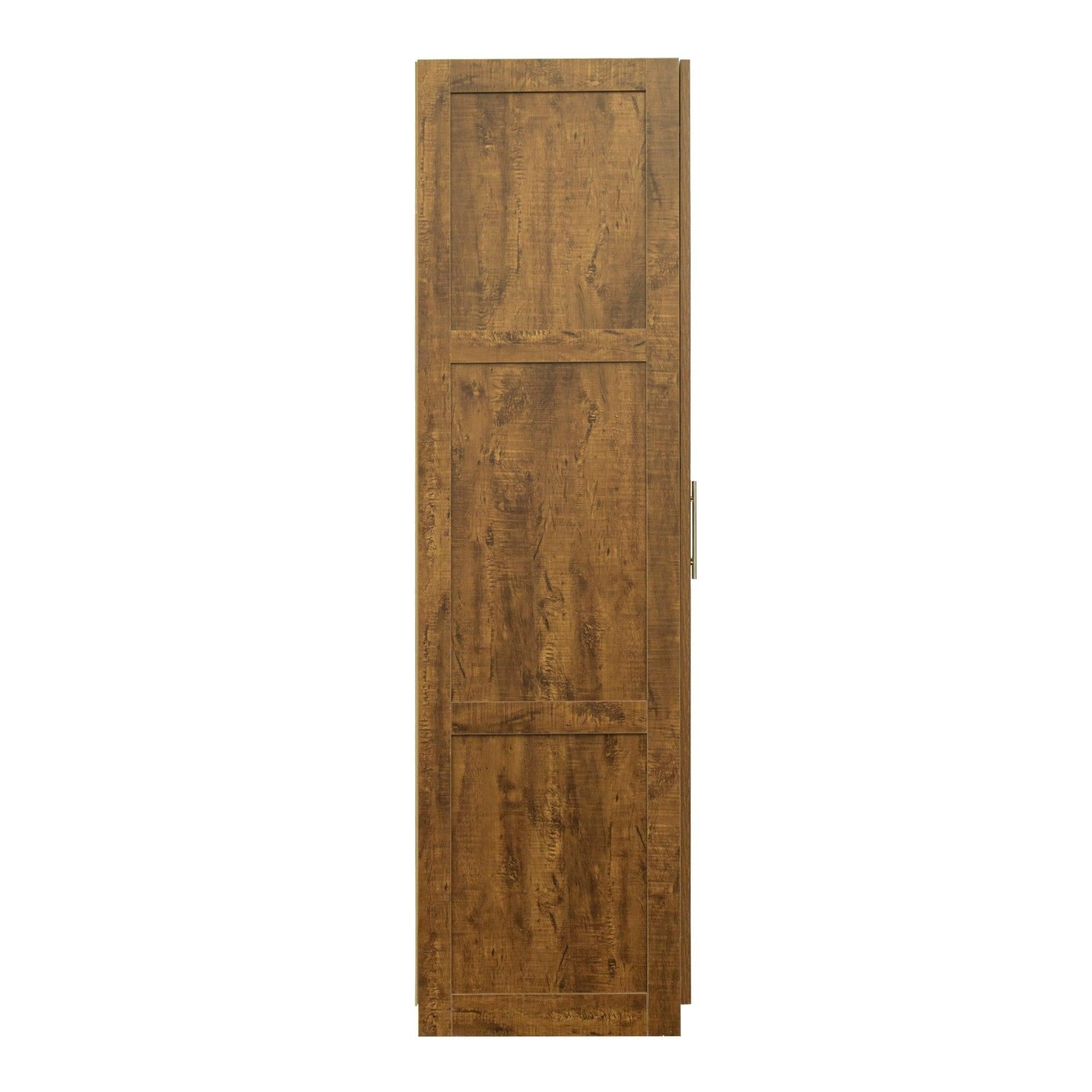 High wardrobe and kitchen cabinet with 2 doors, 2 drawers and 5Storage spaces,walnut