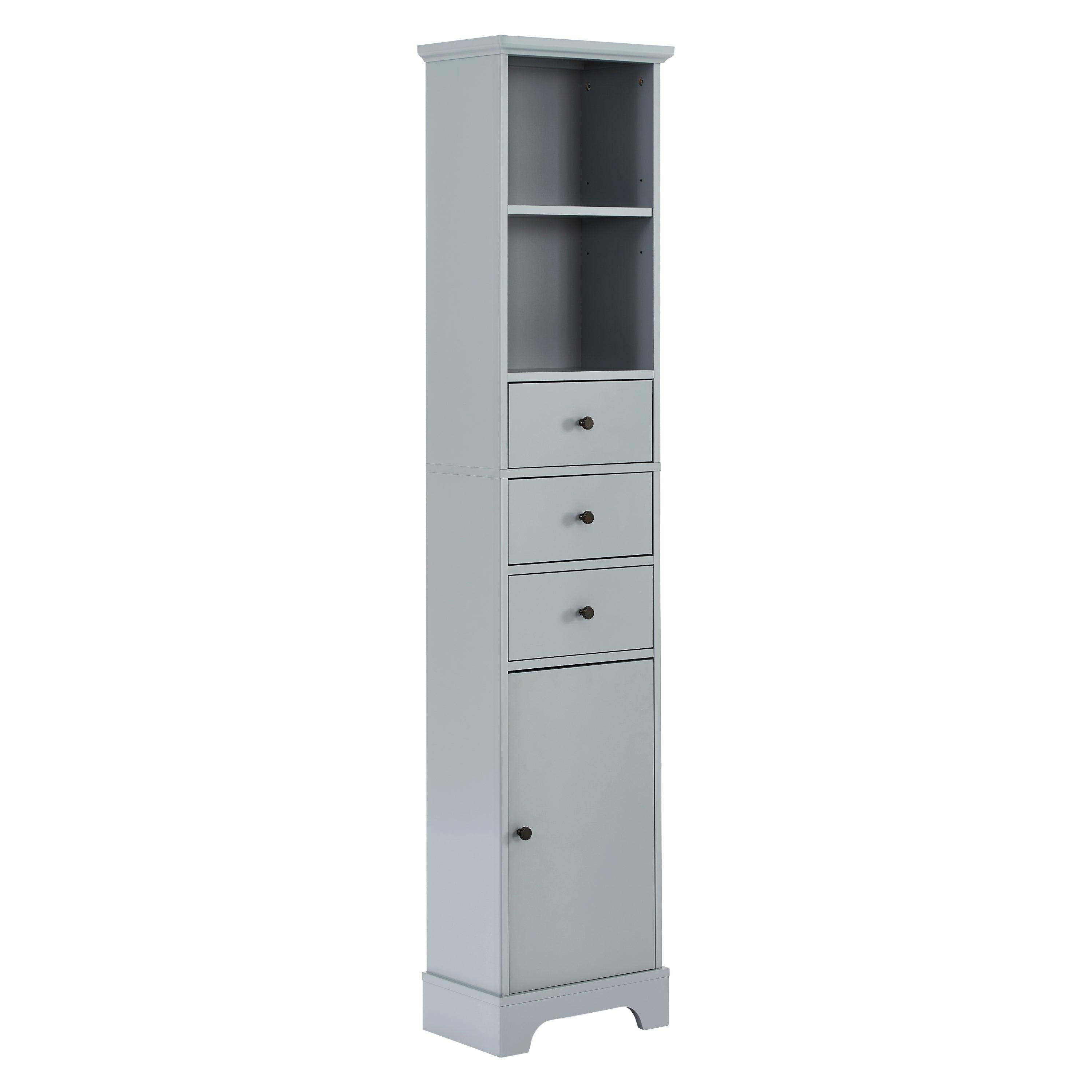 Grey Tall Bathroom Cabinet, FreestandingStorage Cabinet with 3 Drawers and Adjustable Shelf, MDF Board with Painted Finish