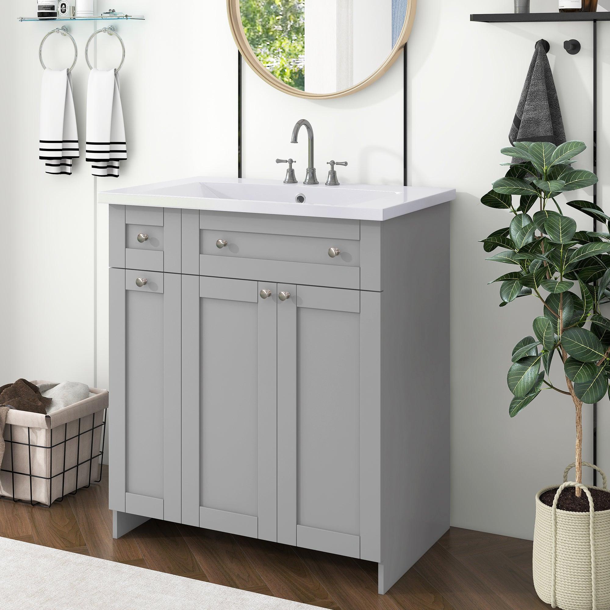 30" Bathroom vanity with Single Sink in grey,Combo Cabinet Undermount Sink,BathroomStorage Cabinet,Solid Wood Frame