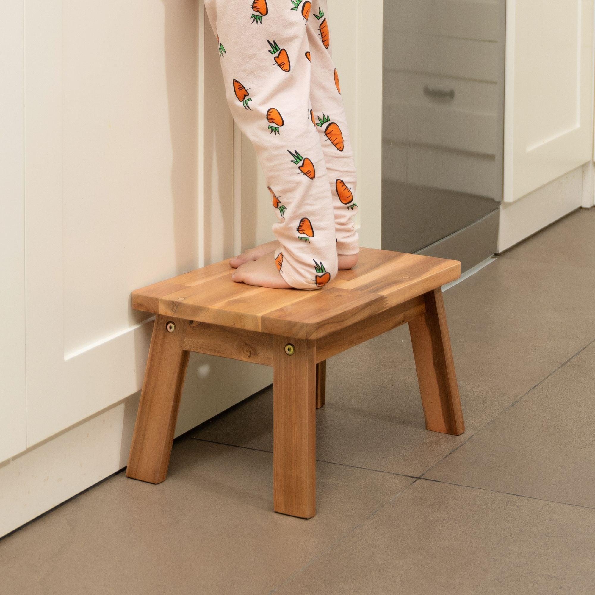 Acacia Rectangle Kid Step Stool Best Ideas For Your Children When Brush Teeth, Wash Hands, Get Into Bed Independently, Natural Color