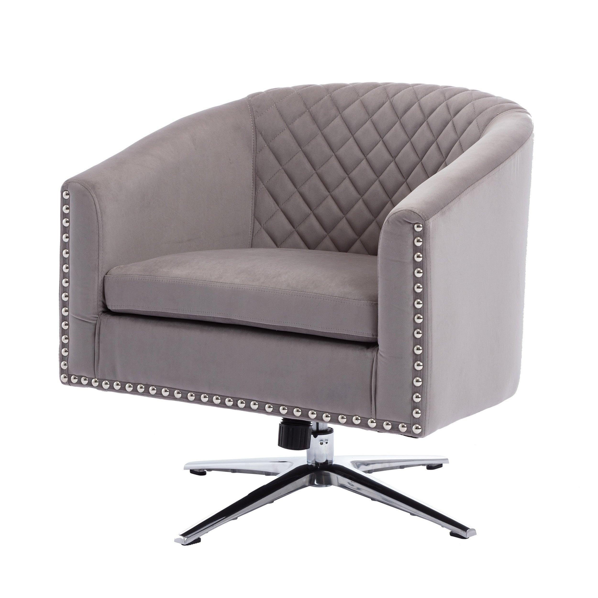 Swivel  Barrel chair living room chair with nailheads and Metal base