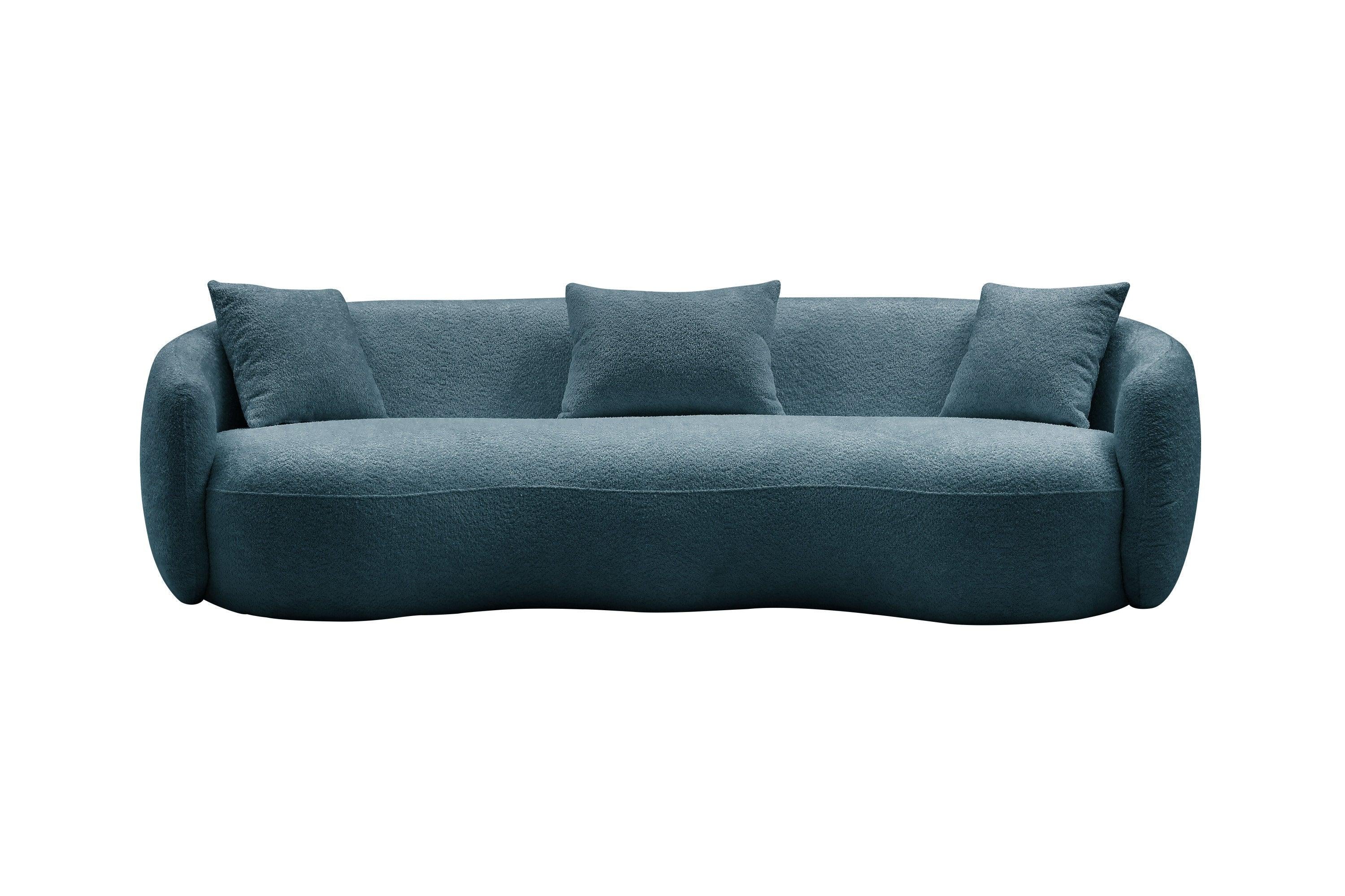 Modern Curved Sofa,  Boucle Fabric Couch for Bedroom, Office, Apartment，Blue image