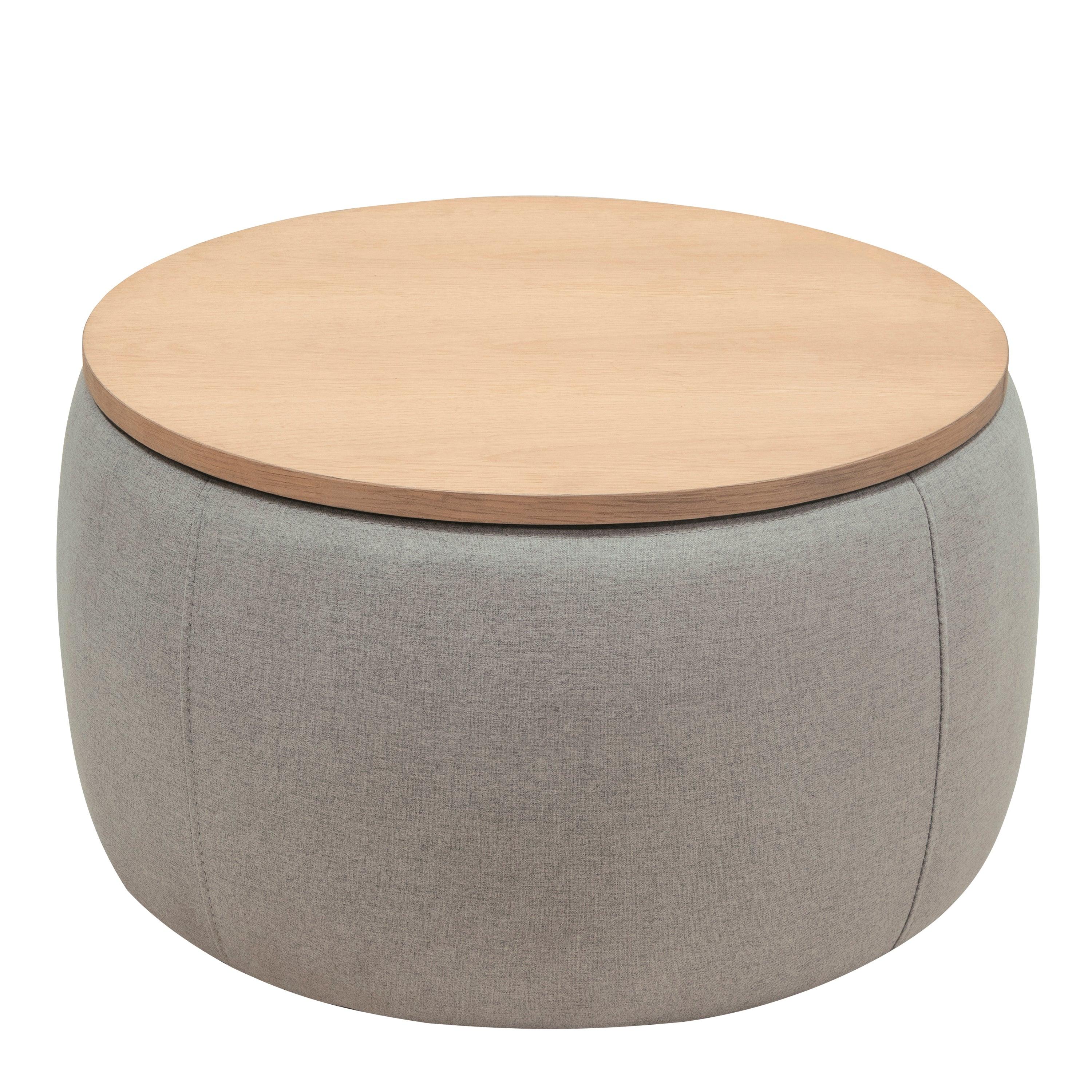 RoundStorage Ottoman, 2 in 1 Function, Work as End table and Ottoman,  Grey (25.5"x25.5"x14.5")