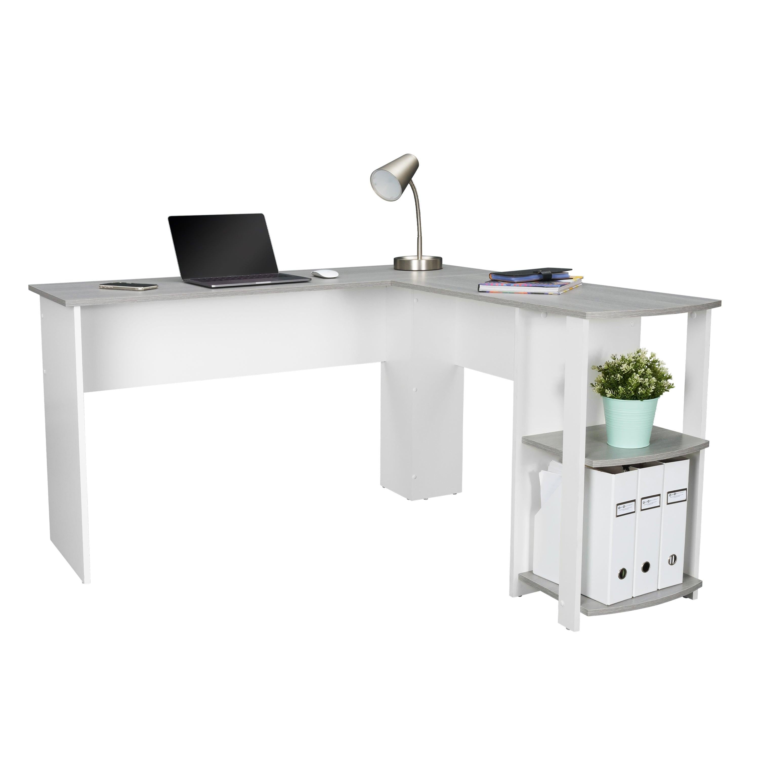 Techni MobiliModern L-Shaped Desk with Side Shelves, Grey