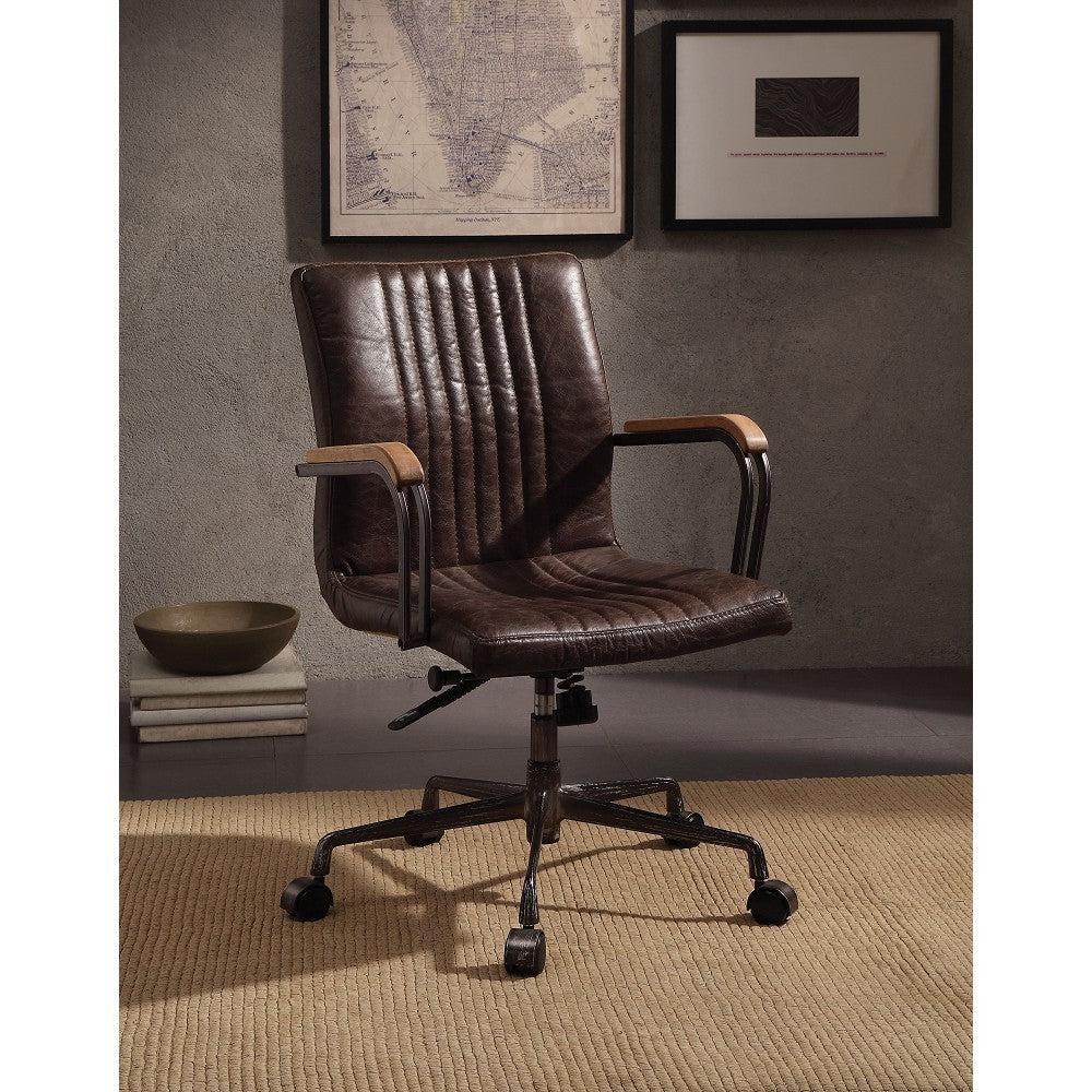 ACME Joslin Office Chair in Distress Chocolate Top Grain Leather 92028 image