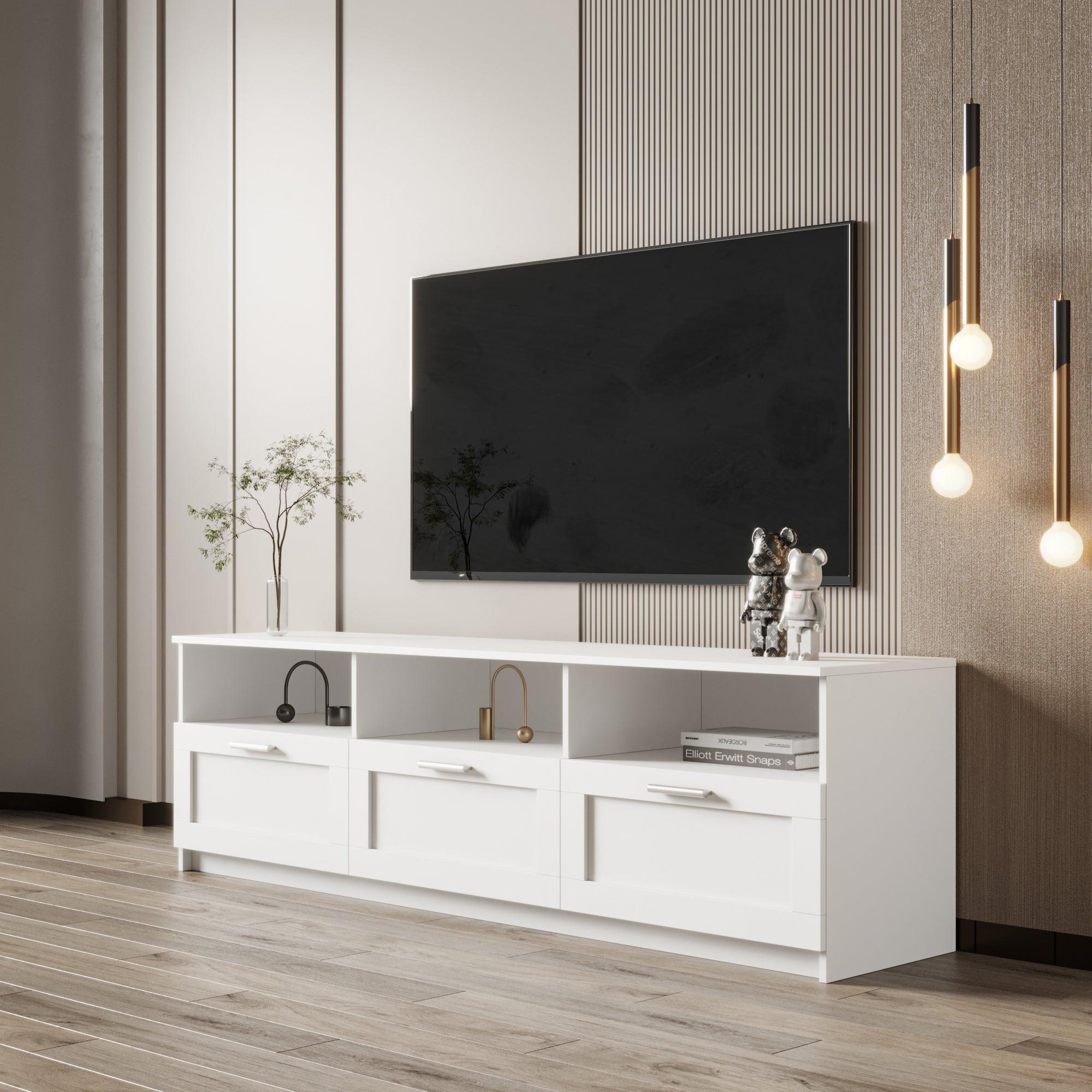 WhiteModern minimalist TV cabinet 80 inch TV stand, open locker Living Room Bedroom