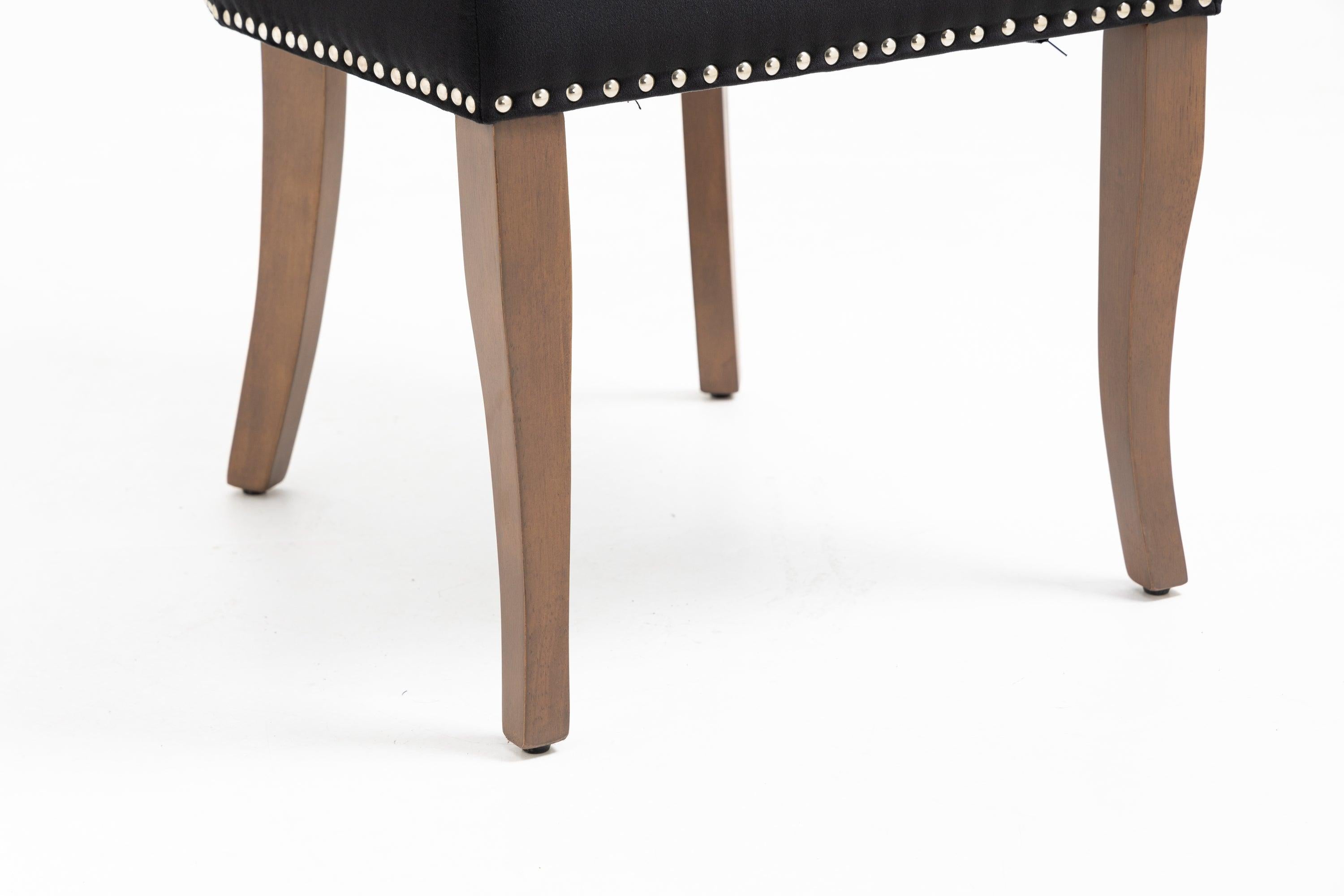 Set of 2 Velvet Upholstered Dining chair with Designed Back and Nailhead trim and Solid Wood Legs BLACK