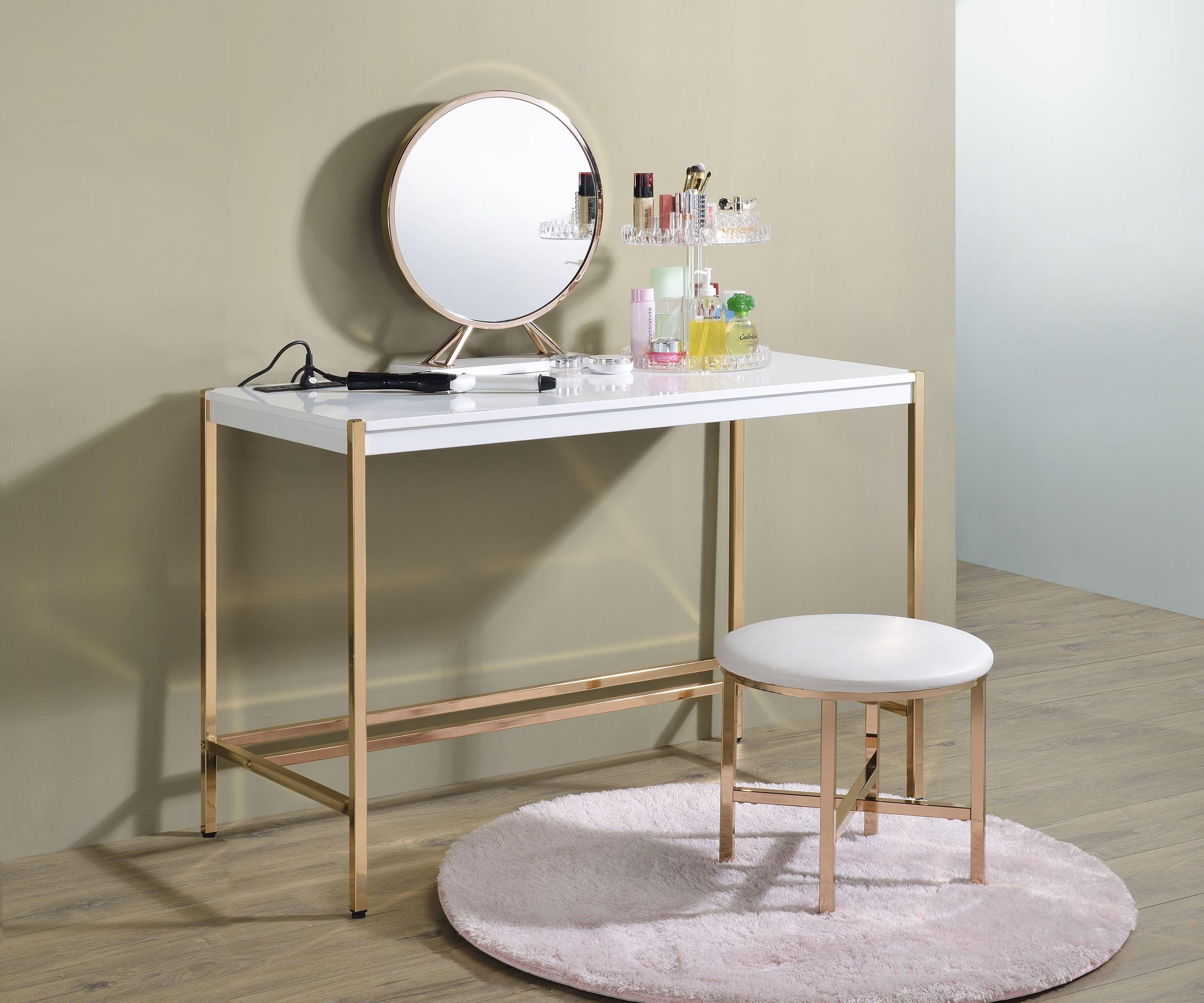 ACME Midriaks Writing Desk w/USB Port in White & Gold Finish OF00020