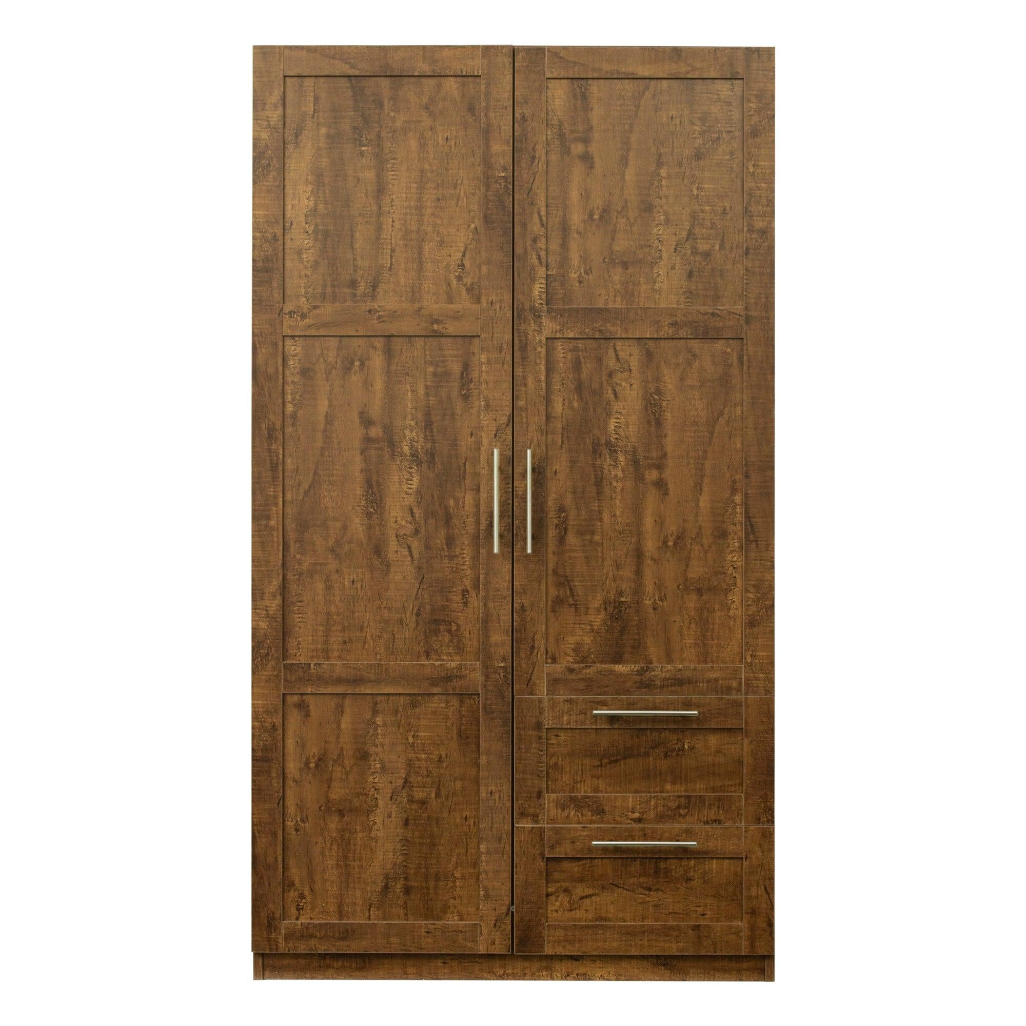 High wardrobe and kitchen cabinet with 2 doors, 2 drawers and 5Storage spaces,walnut