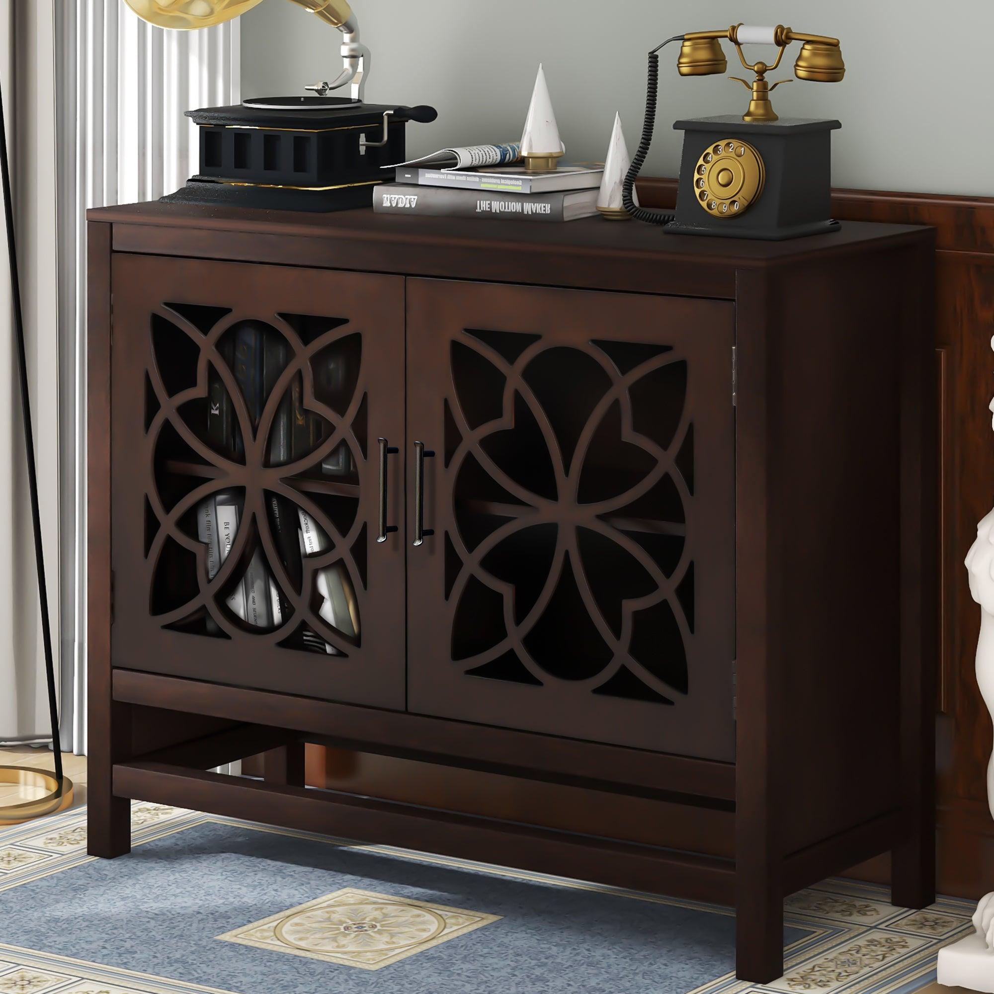 WoodStorage Cabinet with Doors and Adjustable Shelf, Entryway Kitchen Dining Room, Brown image