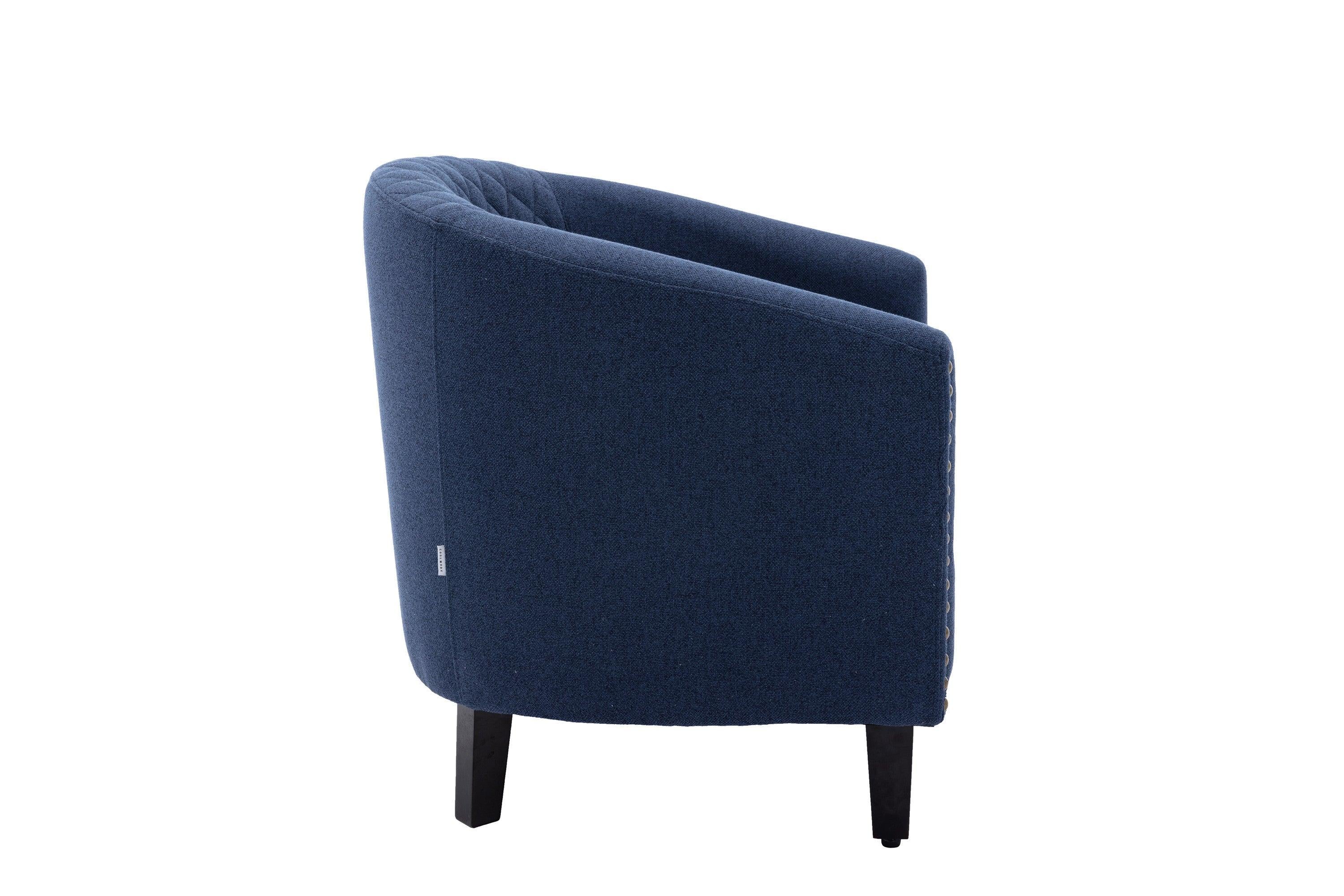 accent Barrel chair living room chair with nailheads and solid wood legs  Black  Navy  Linen