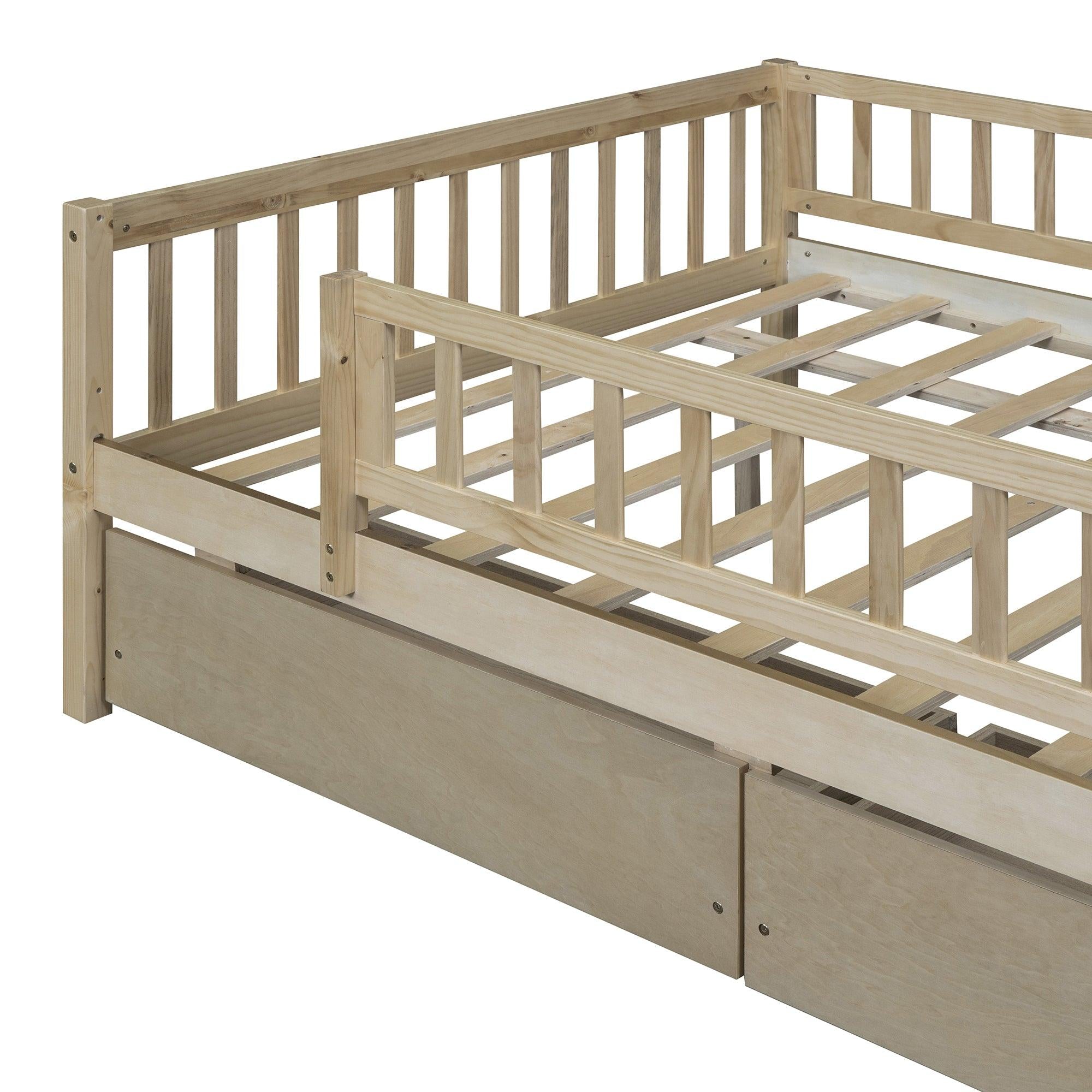 Full Size Daybed Wood Bed with Two Drawers, Natural