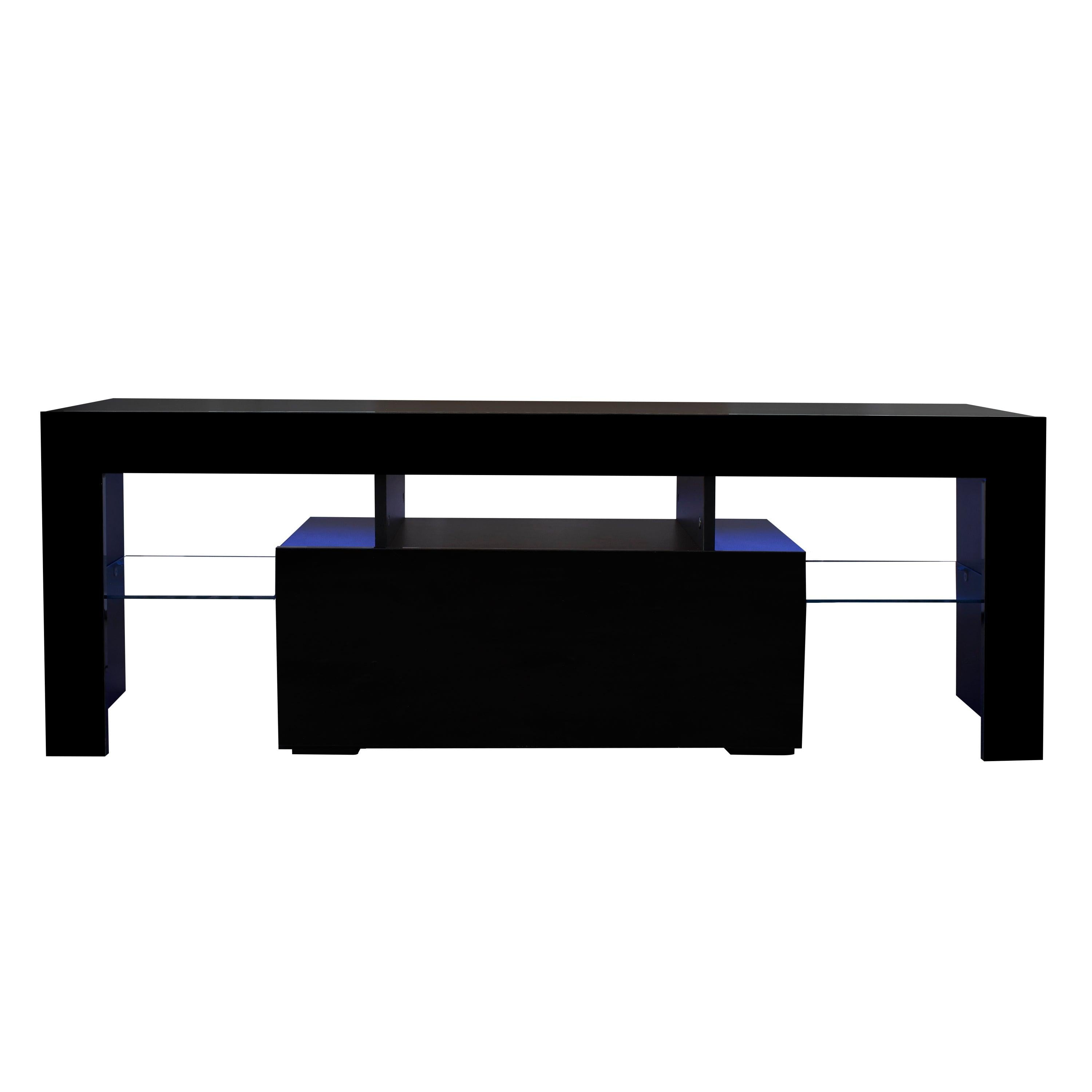 Black TV Stand with LED RGB Lights,Flat Screen TV Cabinet, Gaming Consoles - in Lounge Room, Living Room and Bedroom(Black)