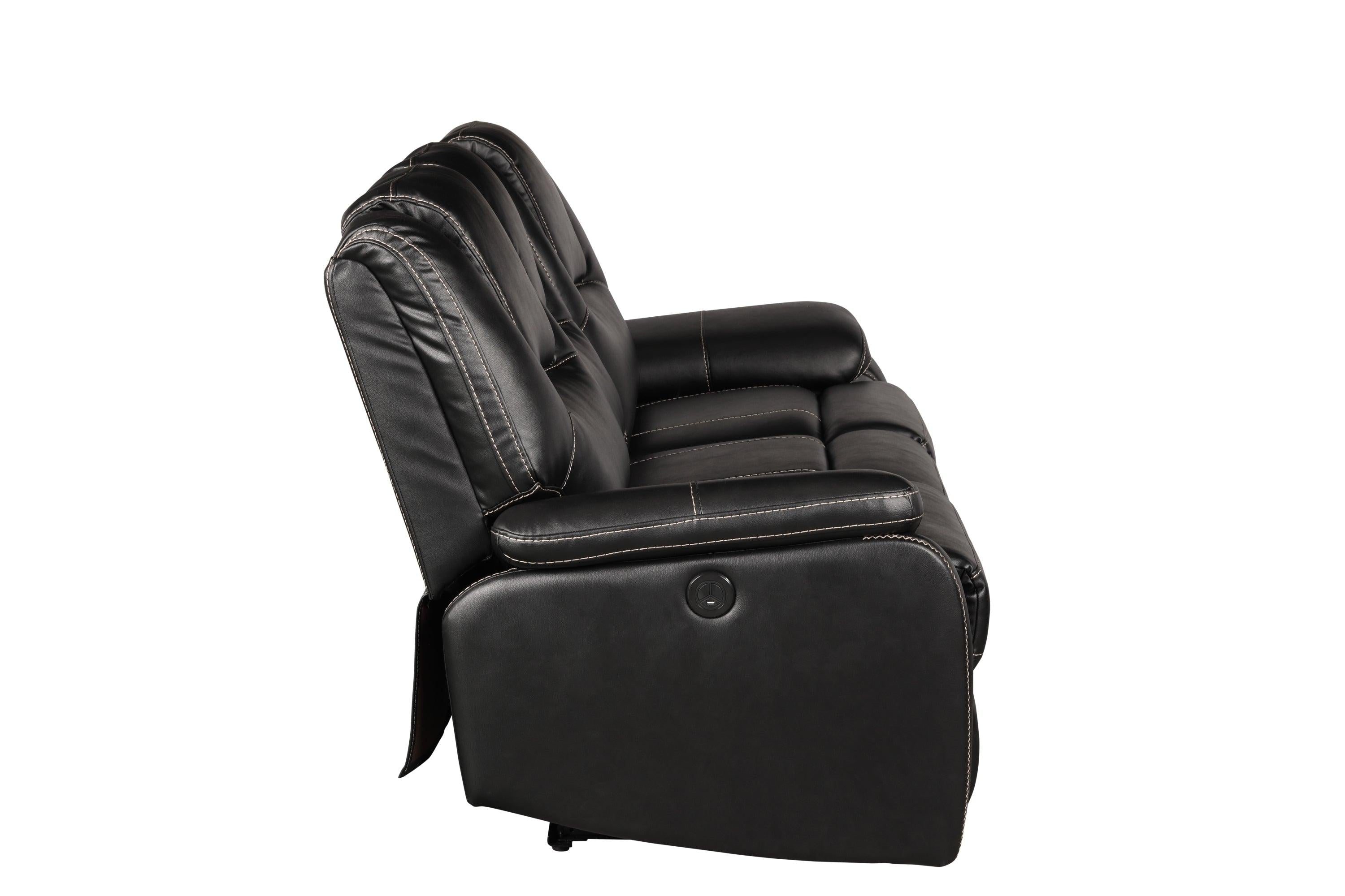 Hong Kong Power Reclining Sofa made with Faux Leather in Black