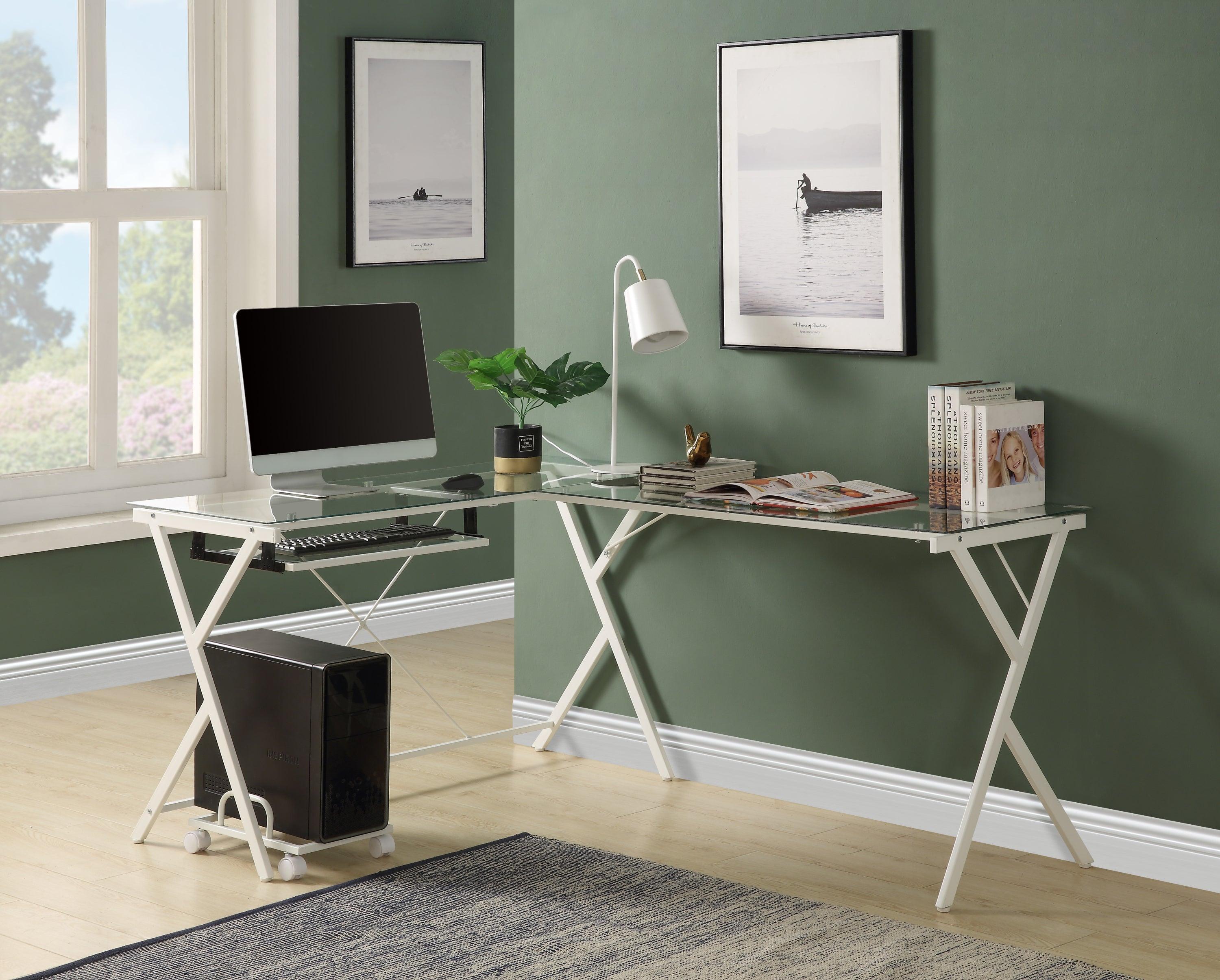 ACME Dazenus Computer Desk in Clear Glass & White Finish OF00048 image