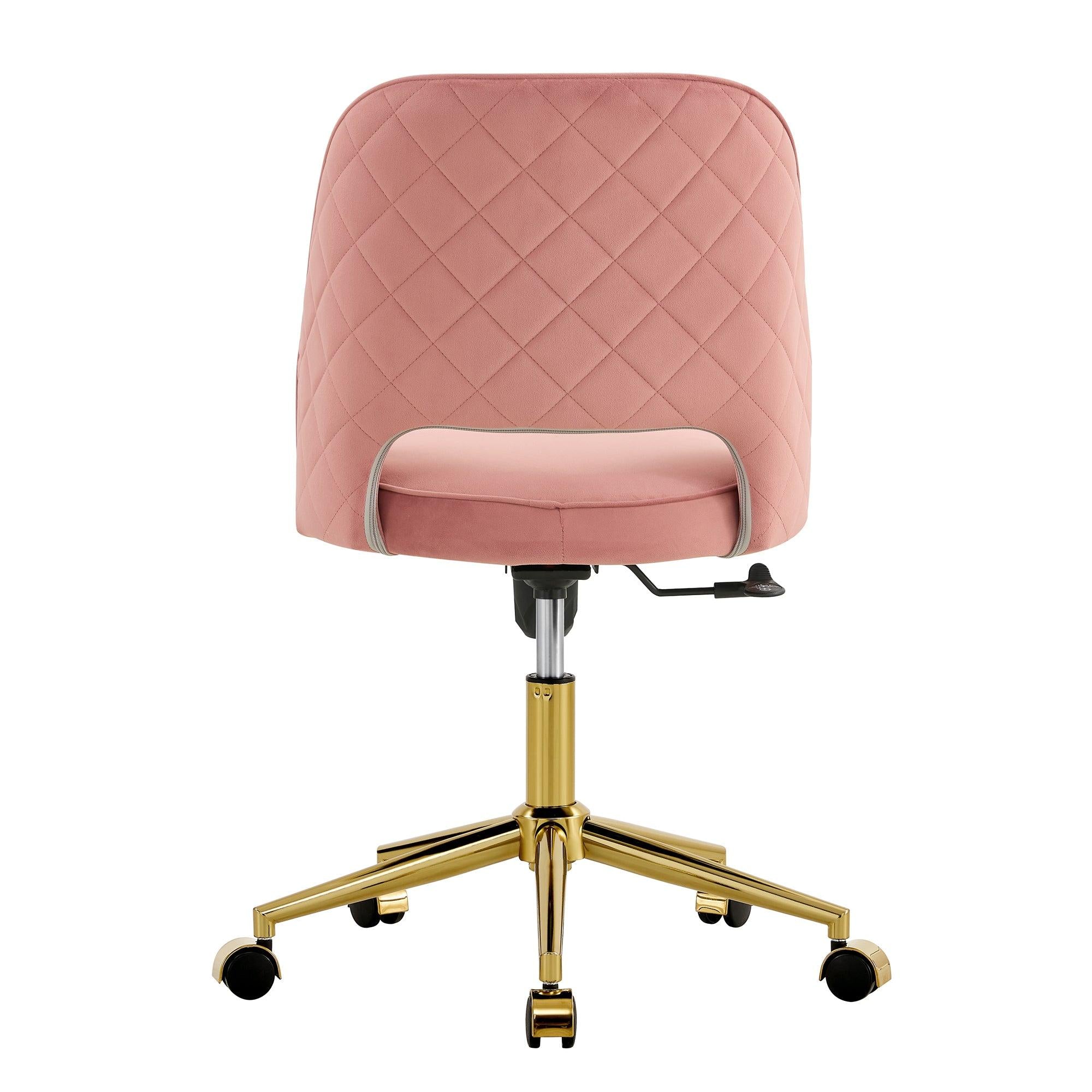 Modern Home Velvet Office Chairs, Adjustable 360 °Swivel Chair Engineering Plastic Armless Swivel Computer Chair With Wheels for Living Room, Bed Room Office Hotel Dining Room .Pink