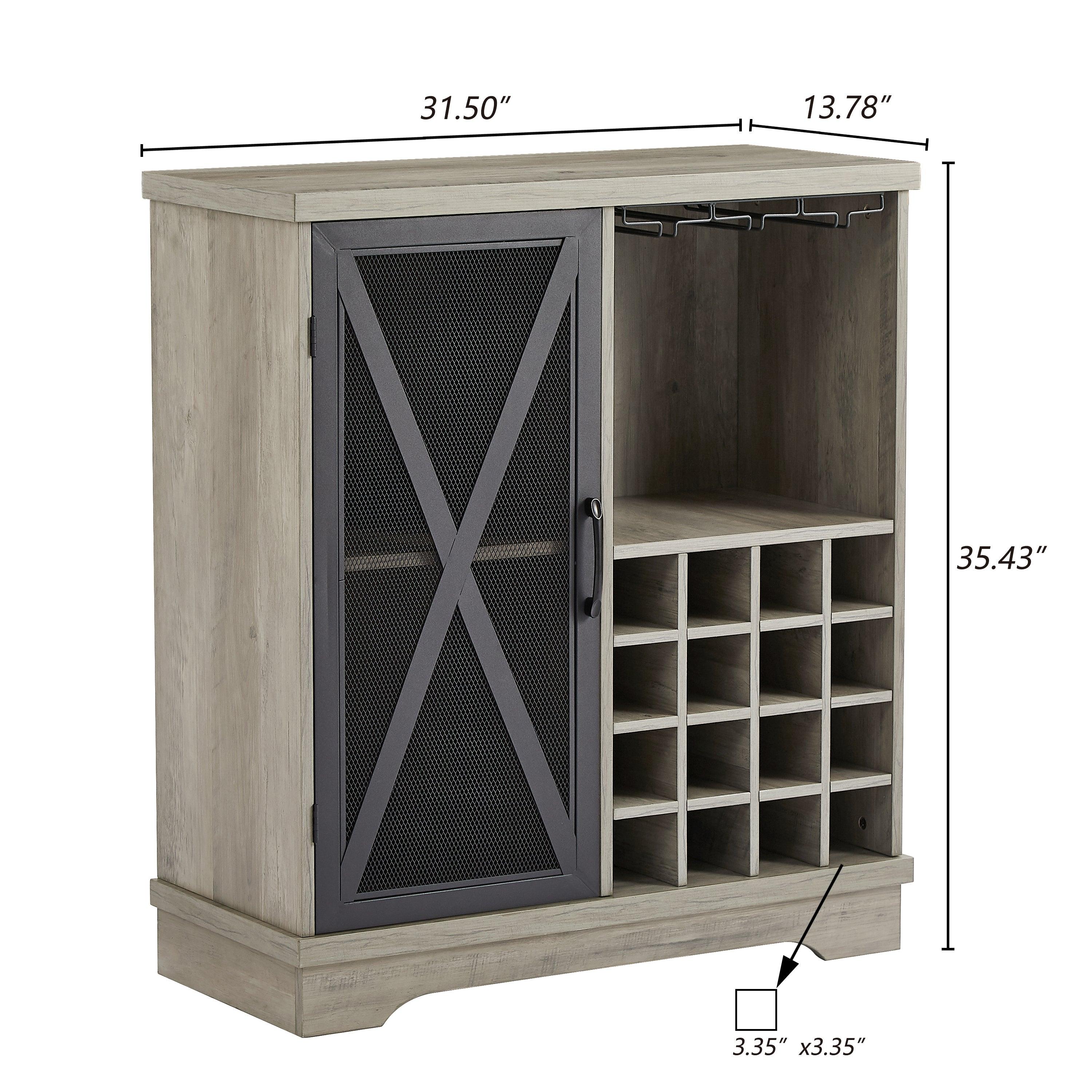 Single door wine cabinet with 16 wineStorage compartments (Gray, 31.50" W*13.78" D*35.43" H)