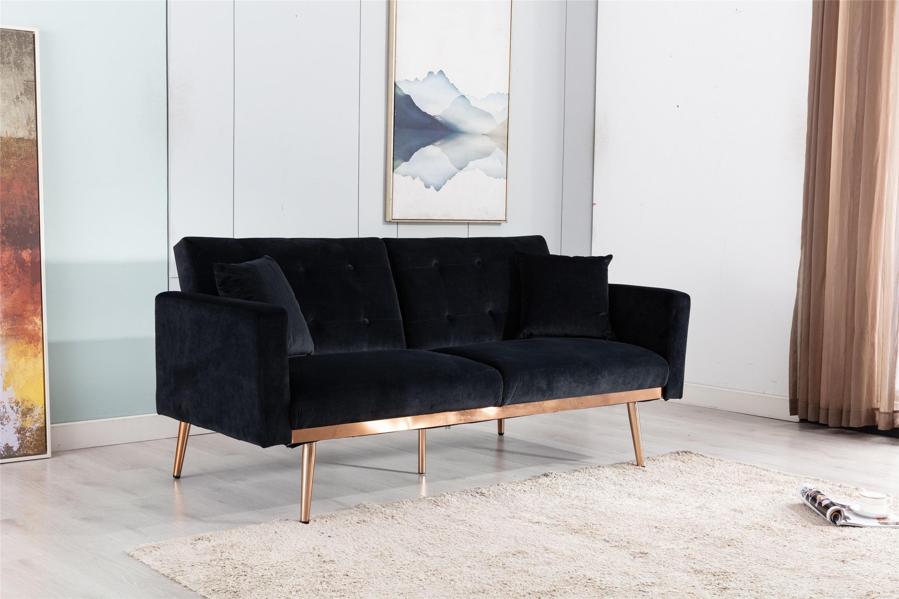 Velvet  Sofa , Accent sofa .loveseat sofa with rose gold metal feet  and  Black  Velvet