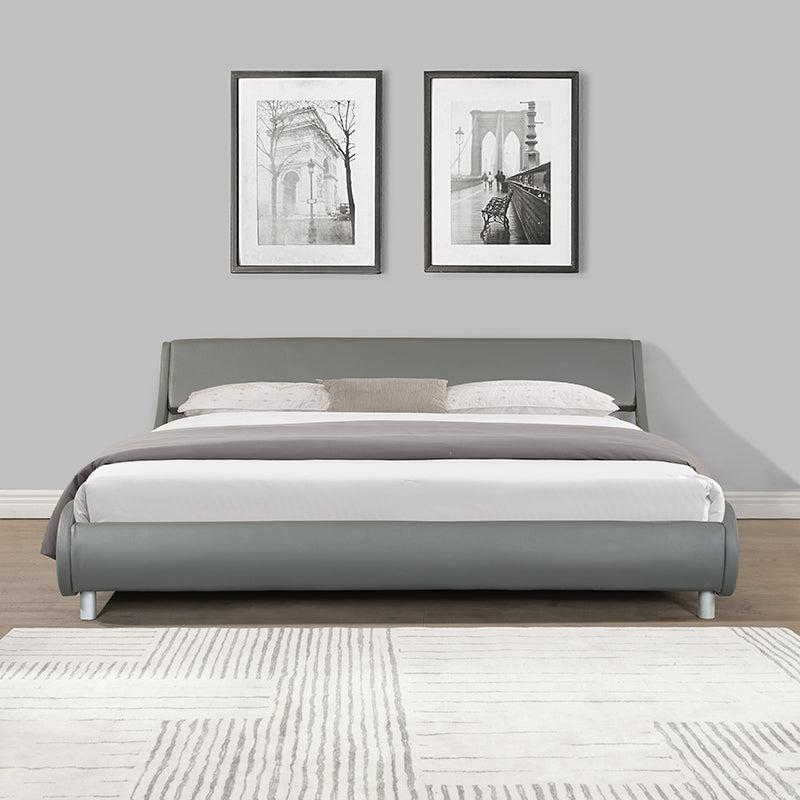 Faux Leather Upholstered Platform Bed Frame, Curve Design, Wood Slat Support, No Box Spring Needed, Easy Assemble, King Size, Gray image